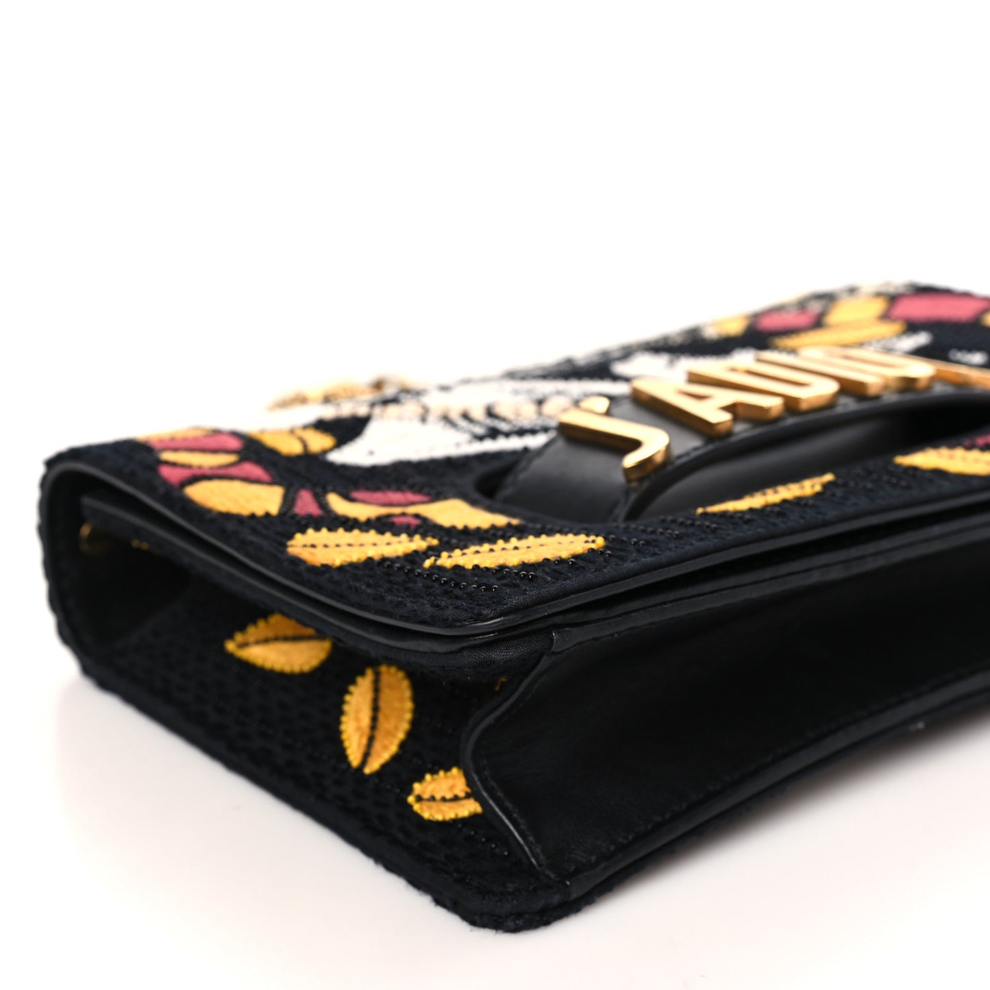 Canvas Embroidered Tarot J'Adior Chain Flap Bag Black Multicolor