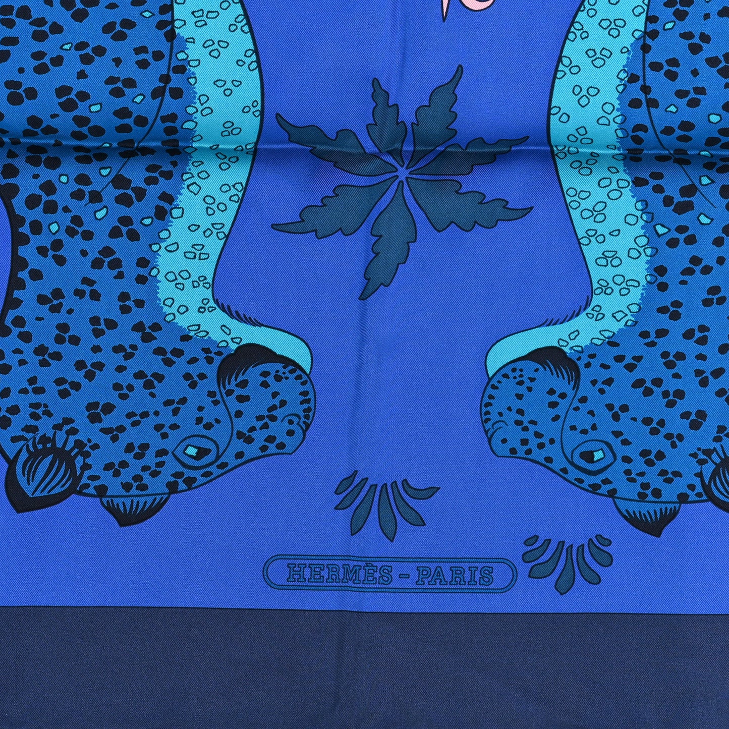 Silk Les Leopards Scarf 90 Marine Bleu Roy Turquoise