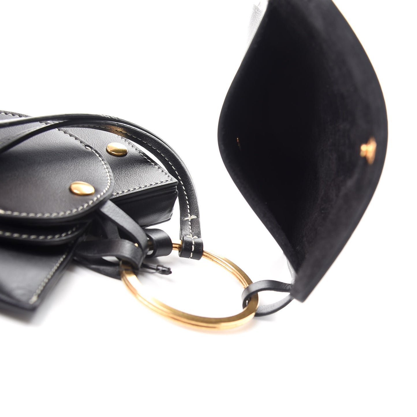 Smooth Calfskin Multi Key Ring Wristlet Black