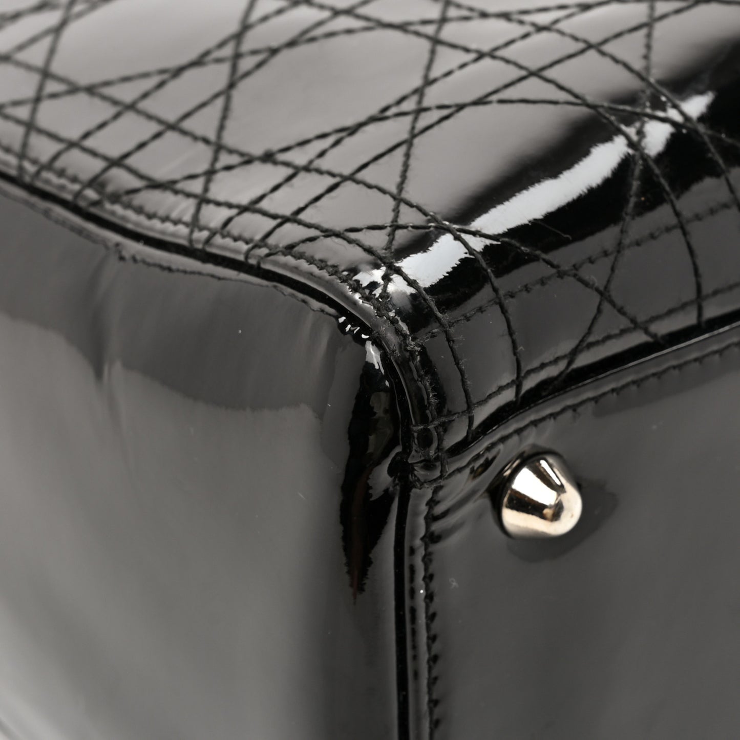 Patent Cannage Stitched Large Lady Dior Black