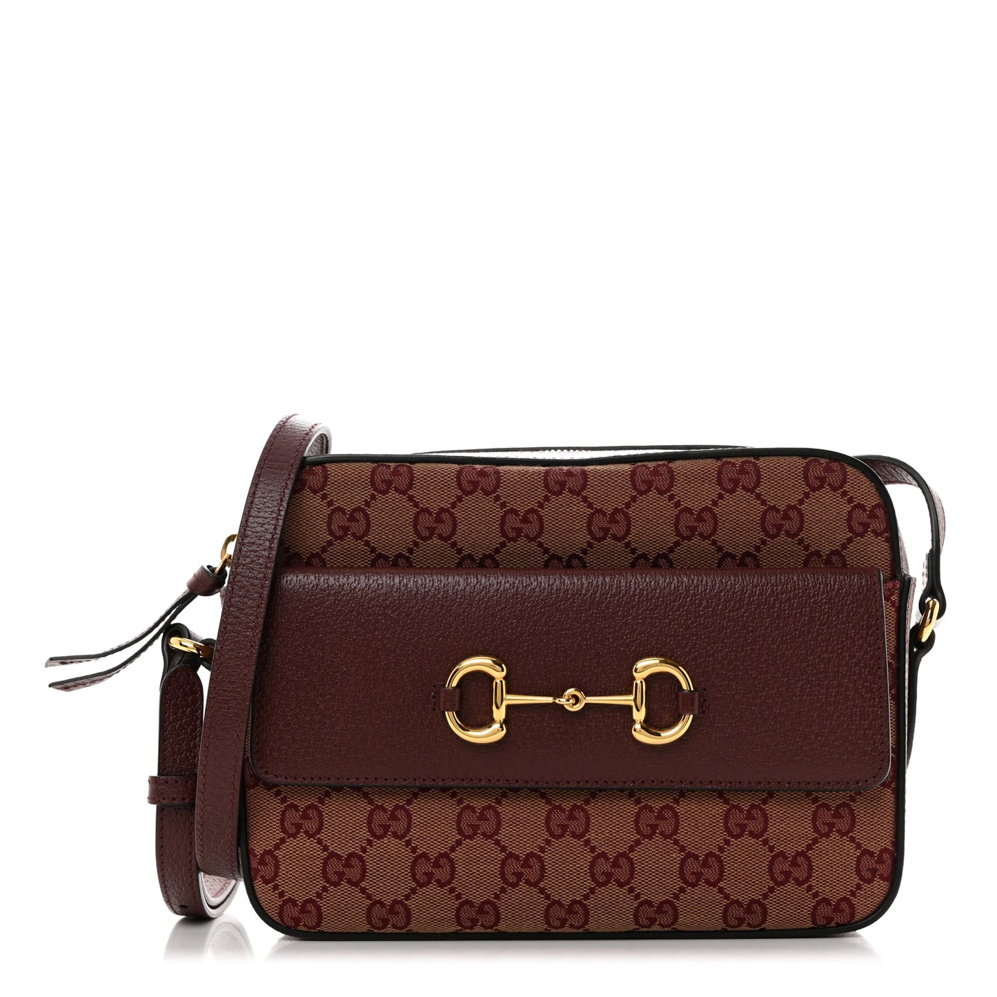 Monogram Textured Dollar Calfskin Small Horsebit 1955 Shoulder Bag Sahara Rubino Chardonnay