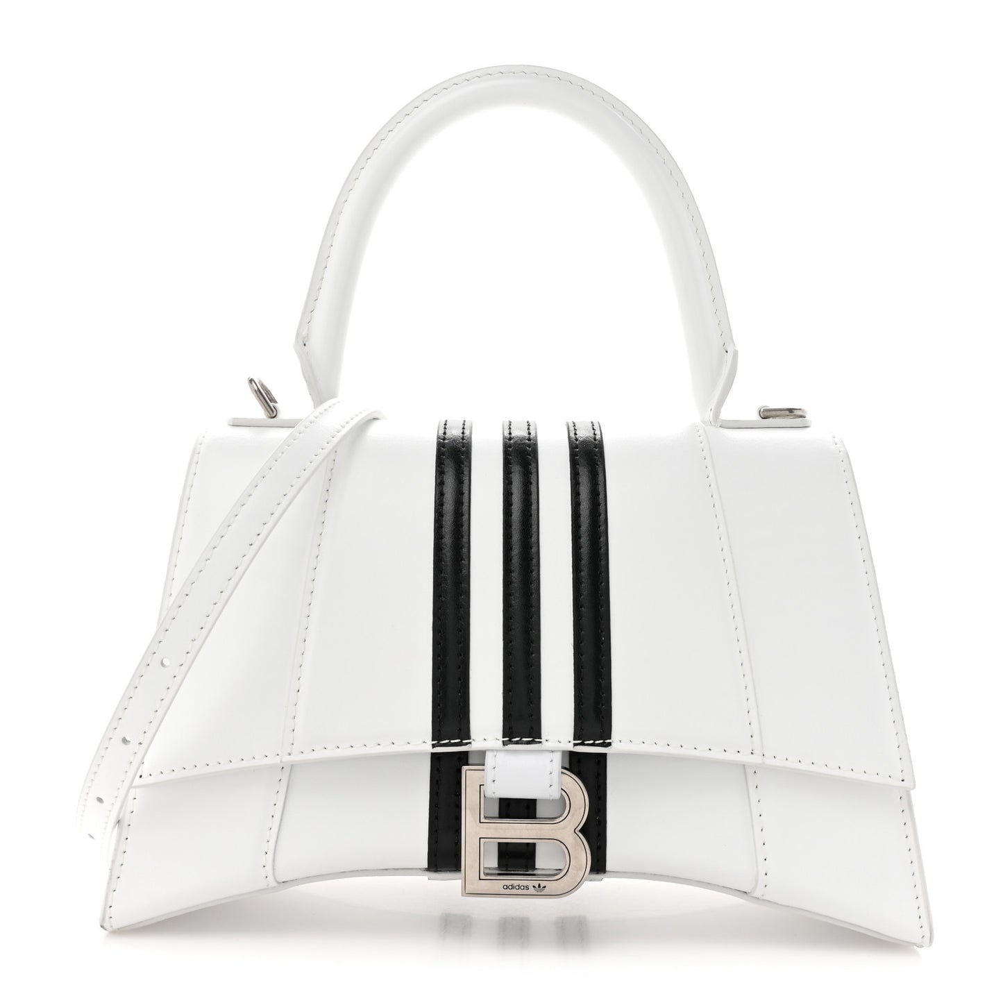 X ADIDAS Shiny Box Calfskin Small Hourglass Top Handle Bag Off White Black