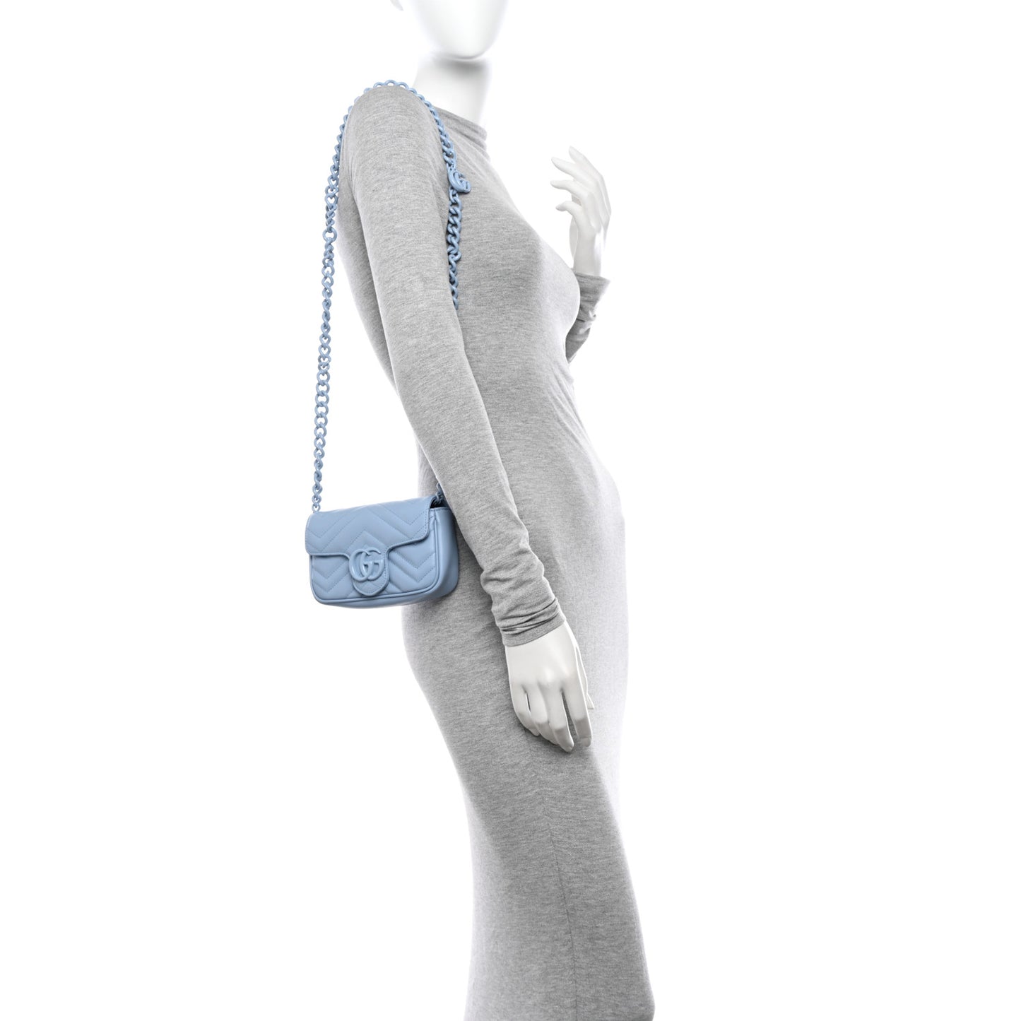 Calfskin Matelasse Monochrome GG Marmont Chain Belt Bag Porcelain Light Blue