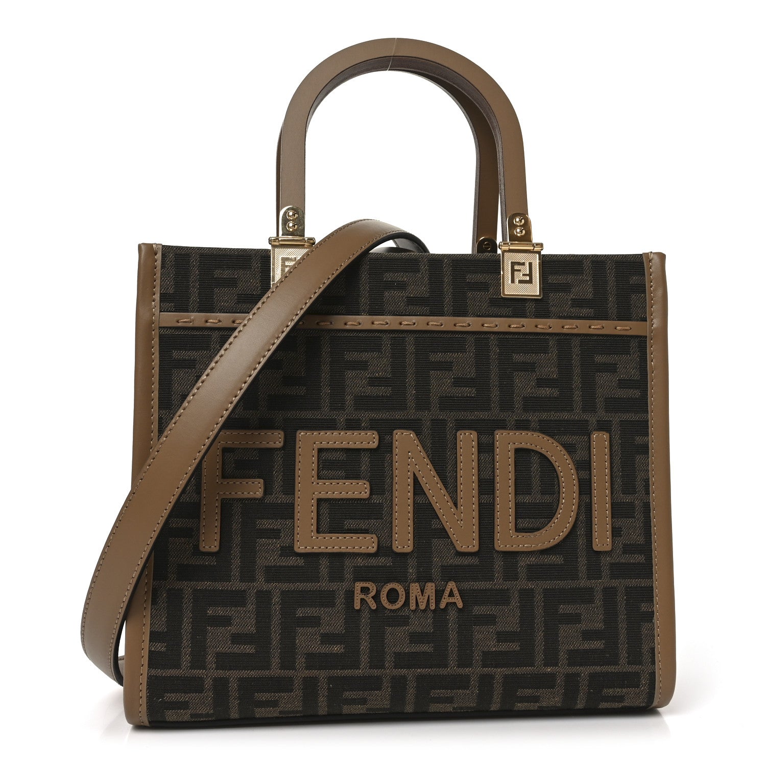 Fendi Fabric Jacquard FF 1974 Logo Small Fendi Sunshine Shopper