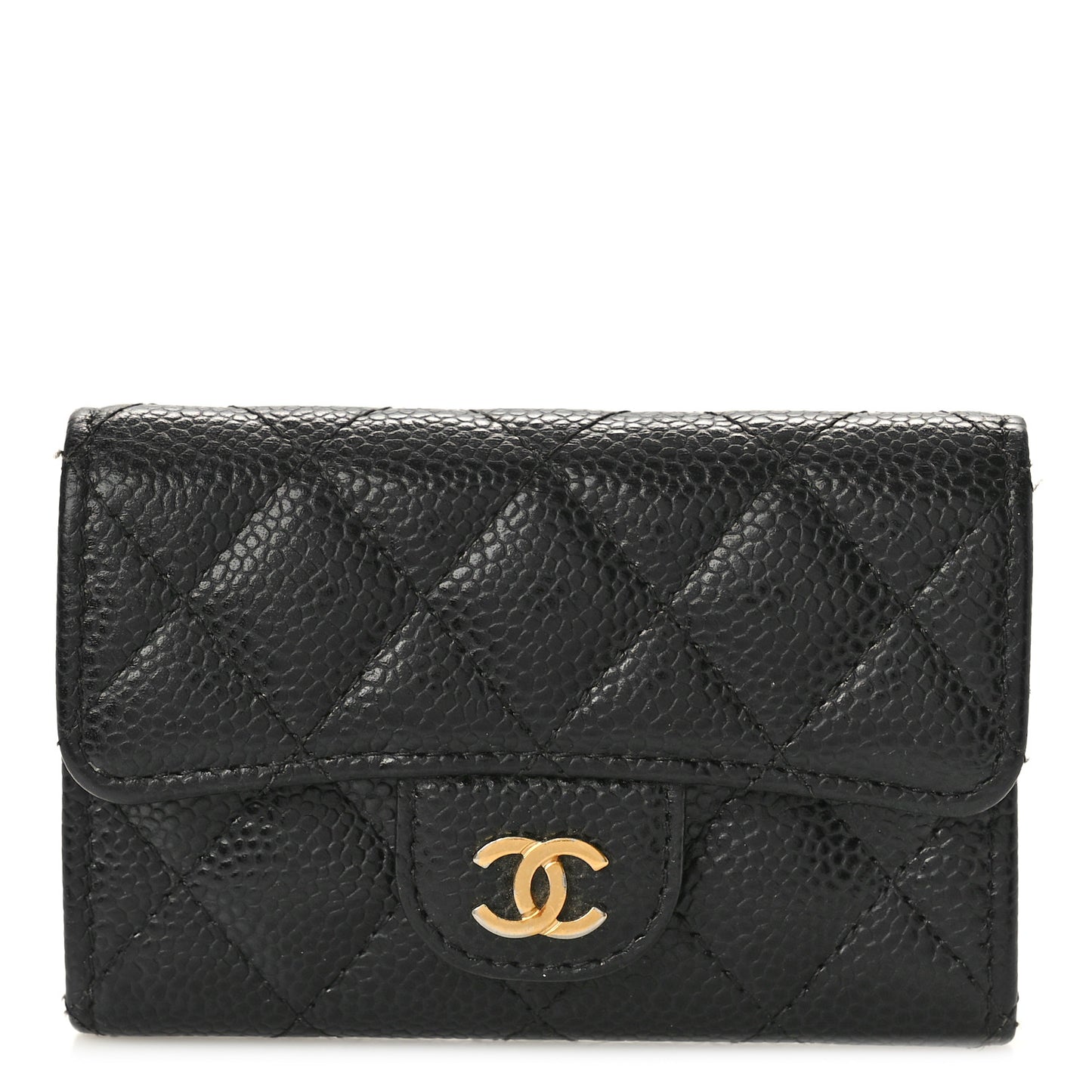 Caviar Quilted Flap Card Holder Black