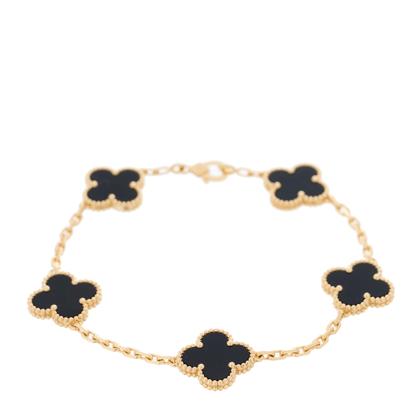 18K Yellow Gold Black Onyx 5 Motifs Vintage Alhambra Bracelet