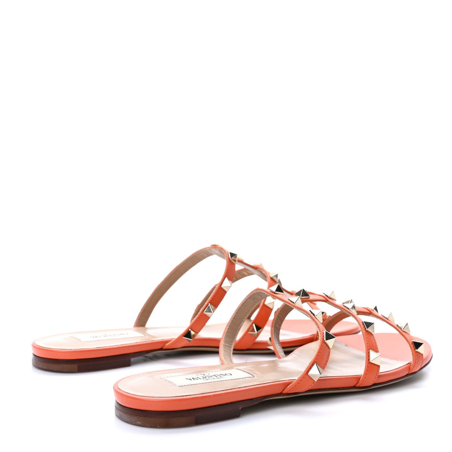 Nappa Rockstud Caged Flat Slide Sandals 39.5 Orange Zest
