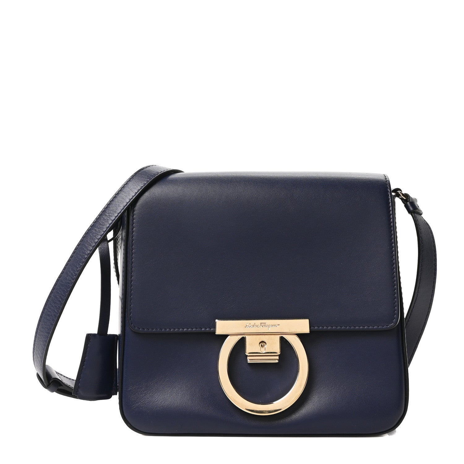 Salvatore Ferragamo Calfskin Gancini Lock Flap Crossbody Navy