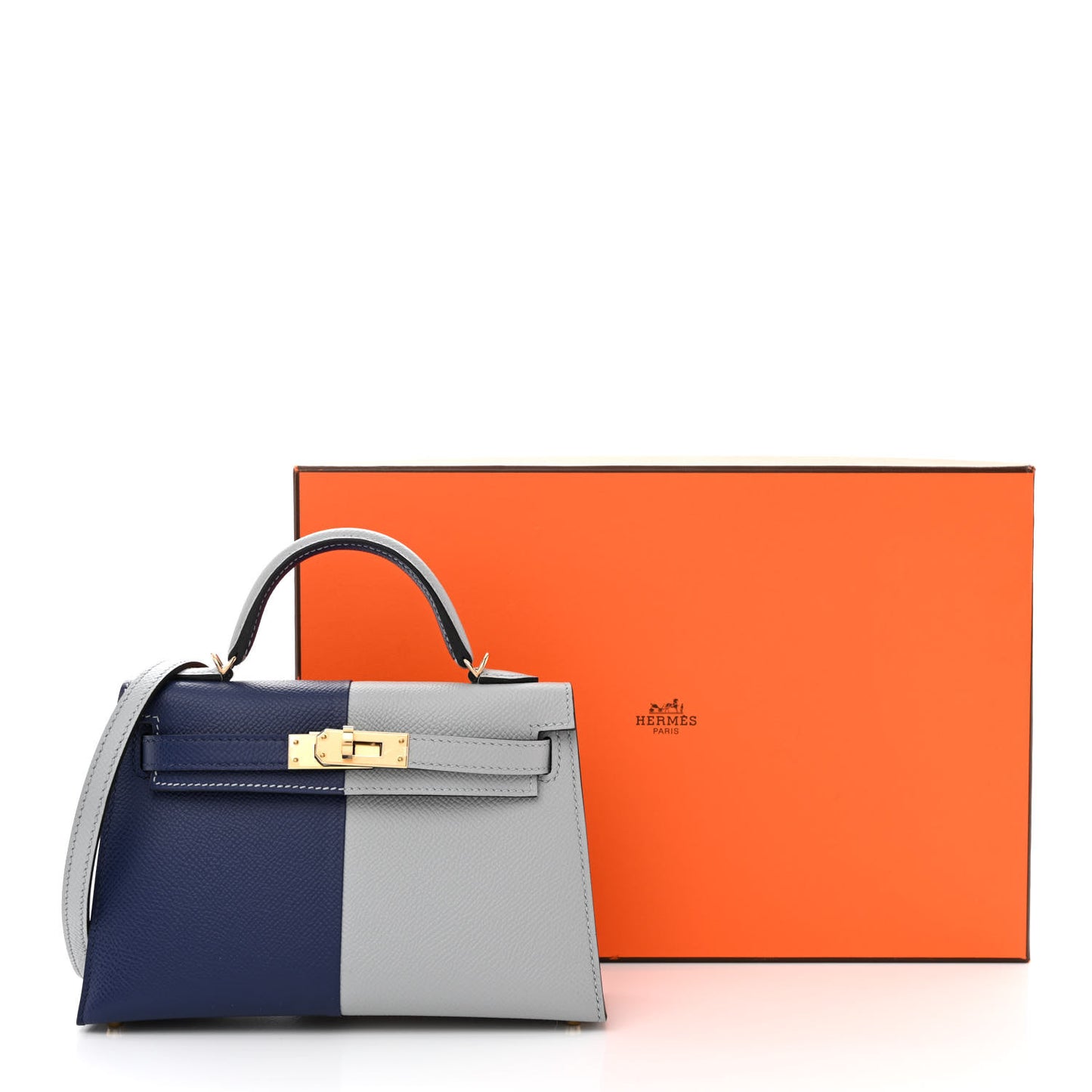 Epsom Casaque Horseshoe Mini Kelly Sellier 20 Bleu Encre Bleu Glacier