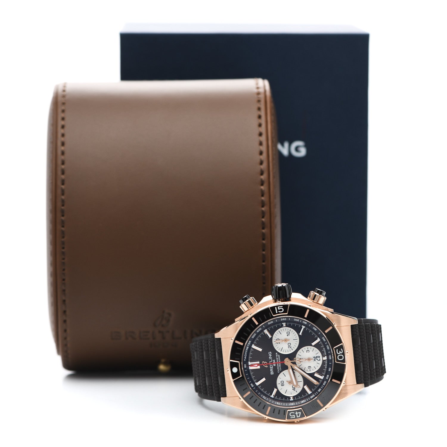 Breitling 18K Rose Gold Rubber 44mm Super Chronomat B01 Chronograph Automatic Watch Brown RB0136 5 of 5
