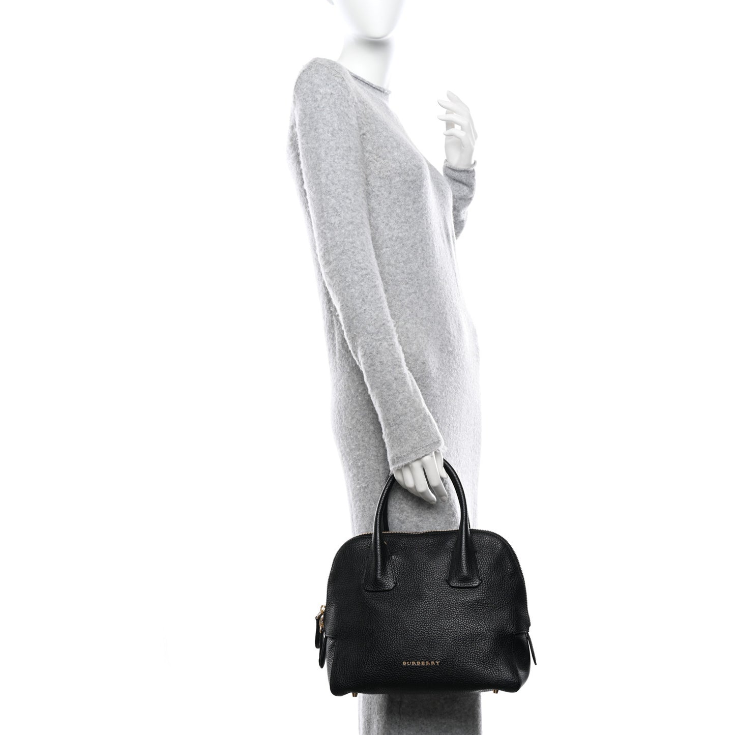 London Grainy Calfskin Small Greenwood Bowling Bag Black