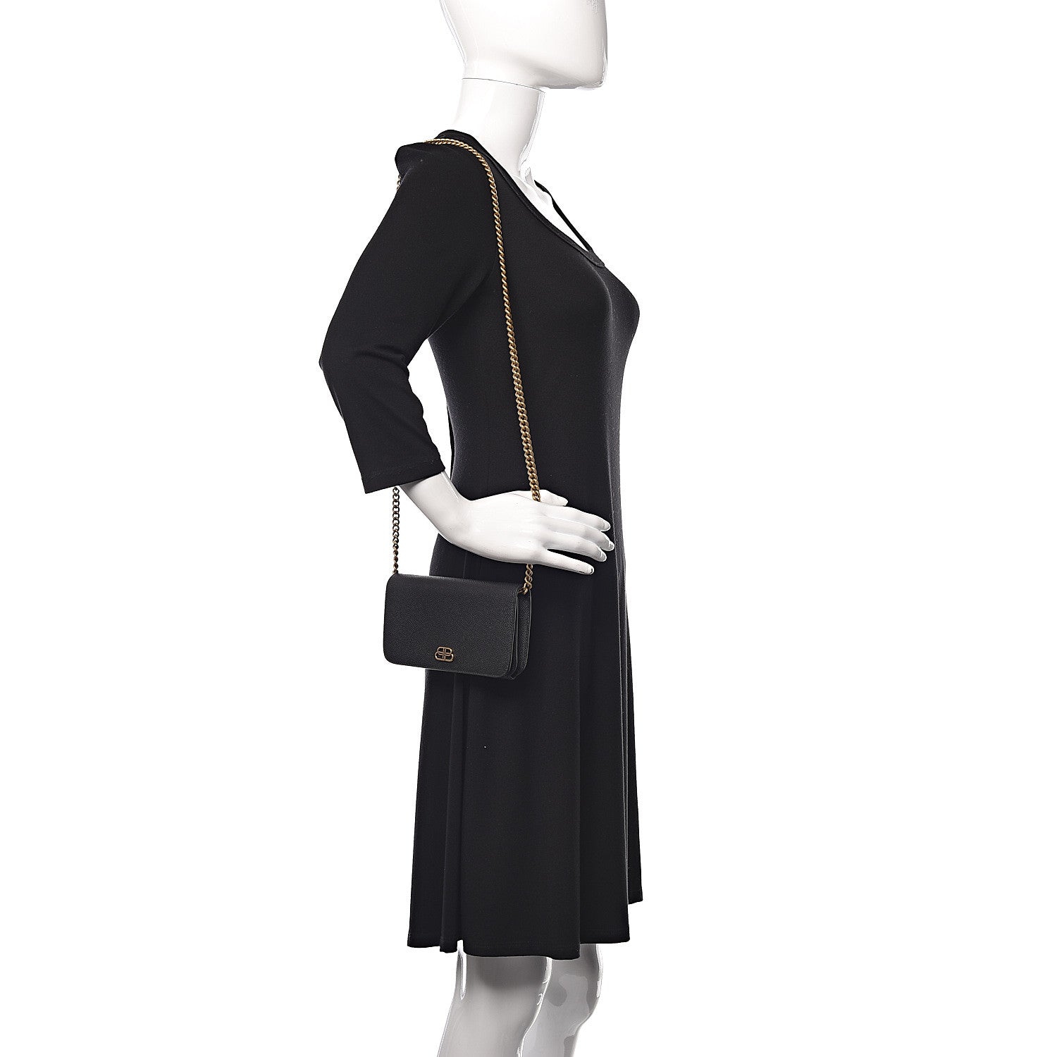 Balenciaga Grained Calfskin BB Phone Holder Wallet On Chain Black 2 of 10