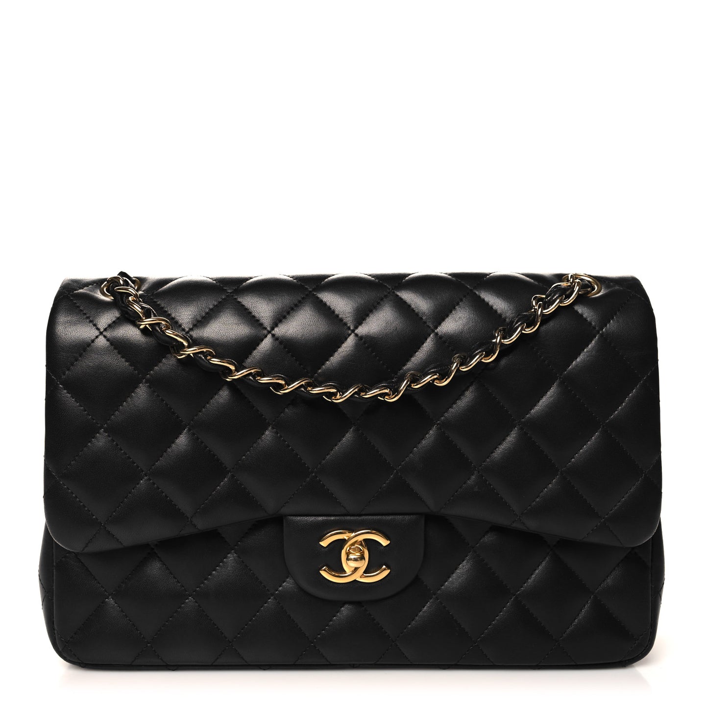 Lambskin Quilted Jumbo Double Flap Black