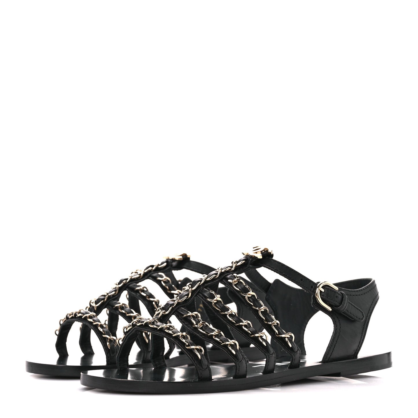 Calfskin Multi Chain CC Sandals 36.5 Black