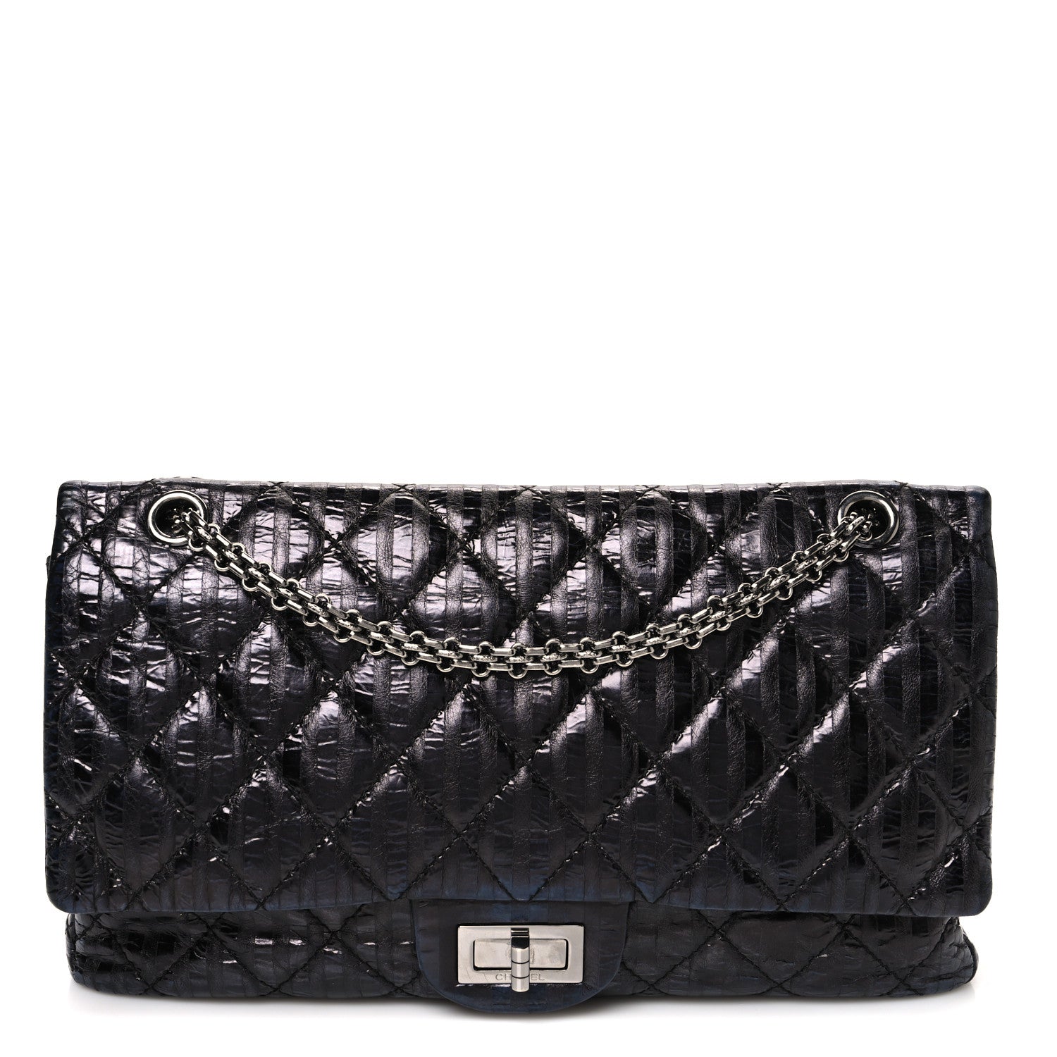 限定　 シャネル Chanel Metallic Calfskin Striped 2.55 Reissue 227 Flap Black