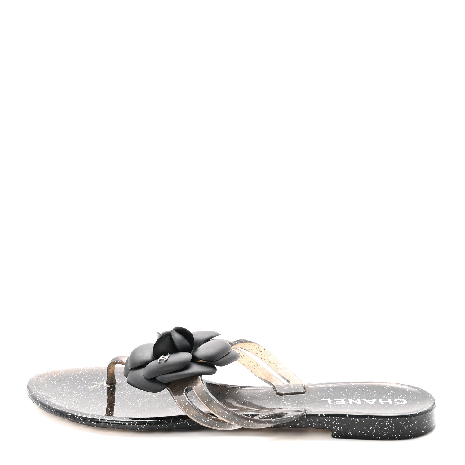 CHANEL サテン　カメリア Chanel Jelly Quilted Camellia Thong Sandals 38 Black 1907119