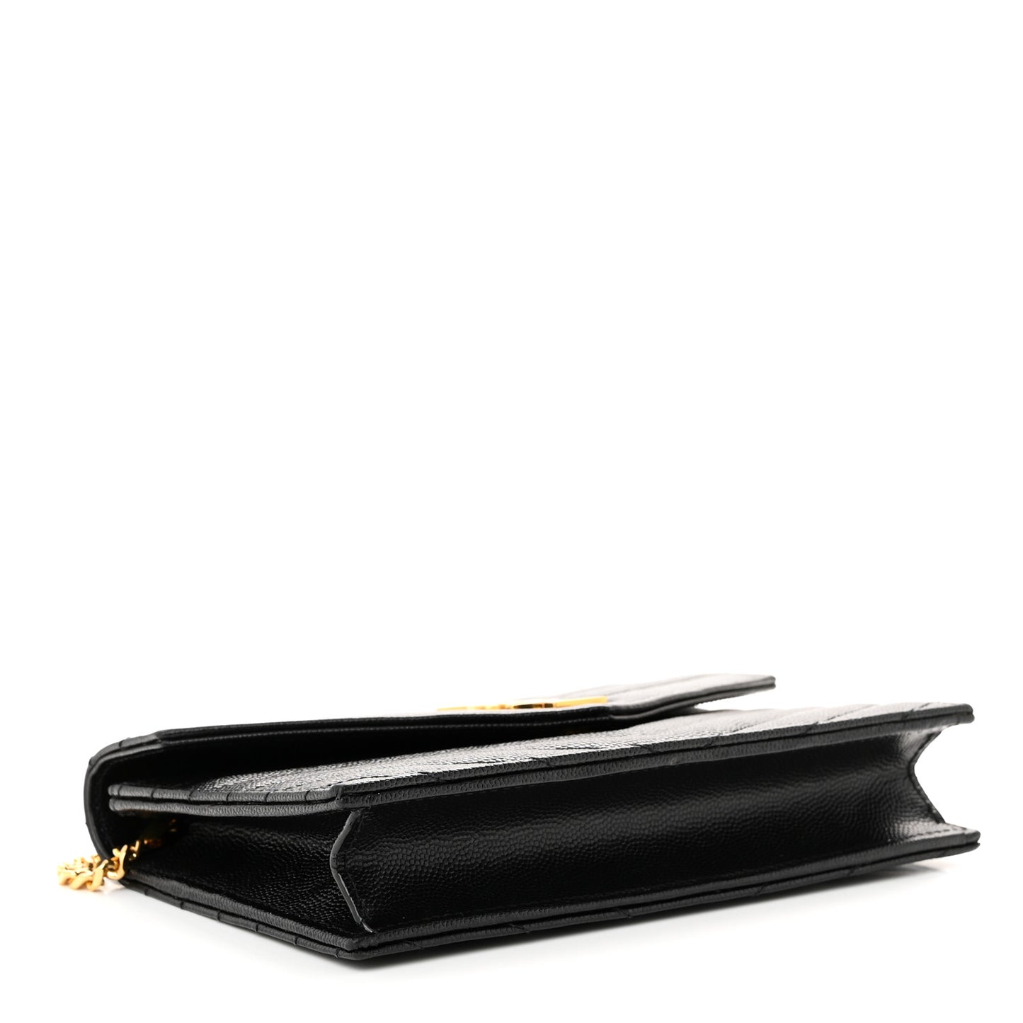 Grain De Poudre Matelasse Chevron Monogram Envelope Chain Wallet Black