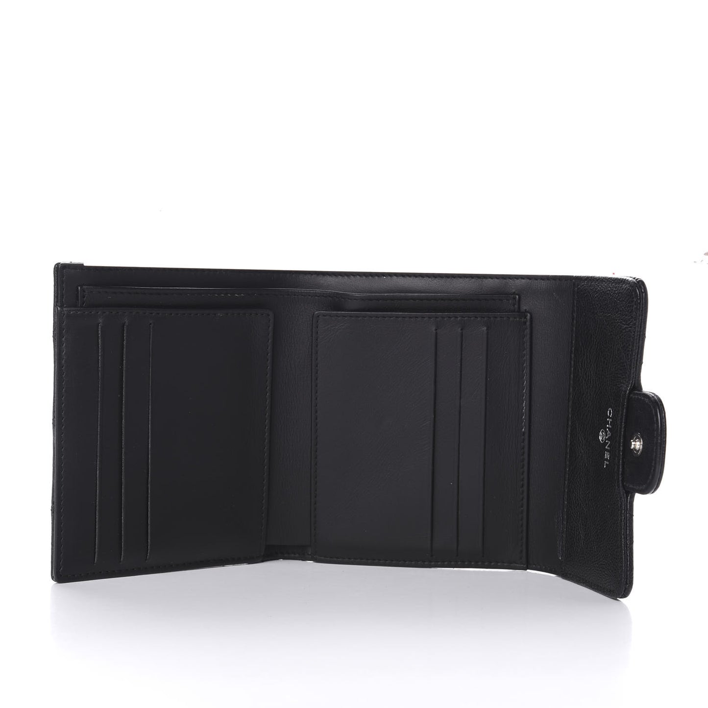 Calfskin Quilted Compact Flap Wallet So Black