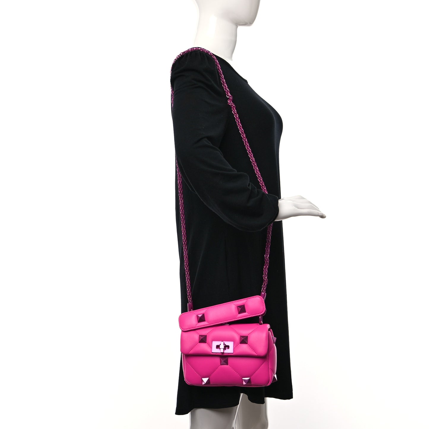 Nappa Lacquer Monochrome Small Roman Stud Shoulder Bag Pink PP