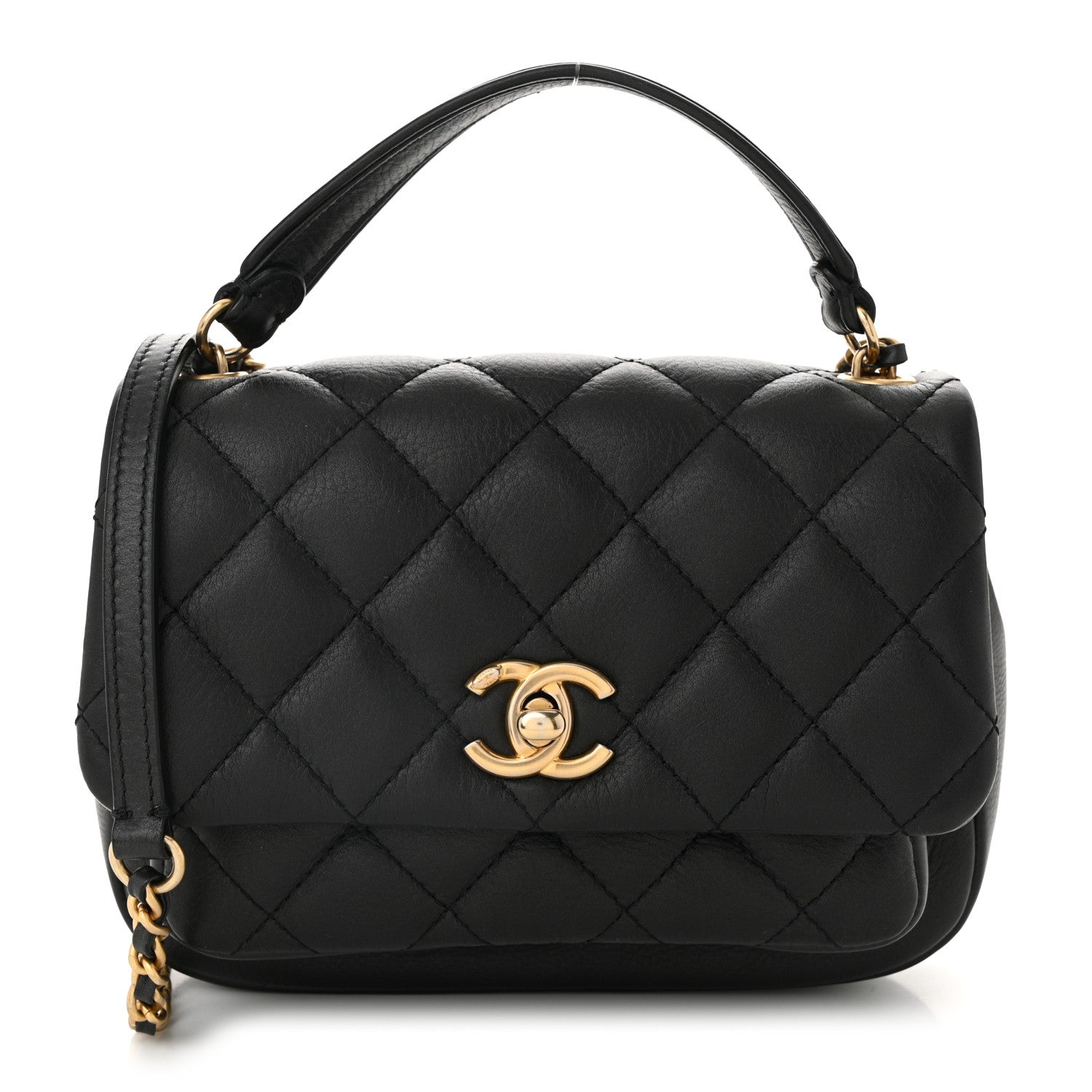 Chanel Calfskin Quilted Top Handle Flap Black 1739398 – FASHIONPHILE