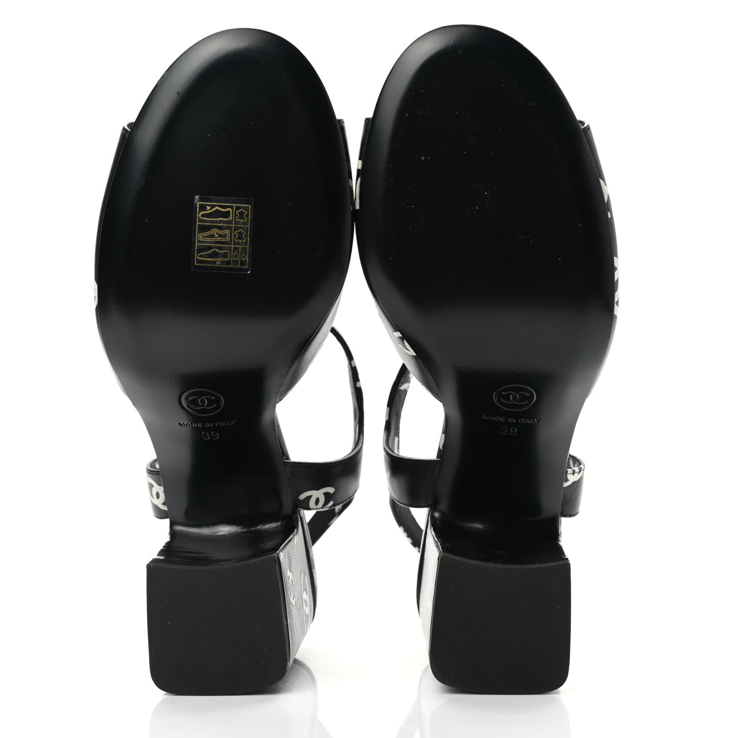 Printed Lambskin CC Sandals 39 Black White