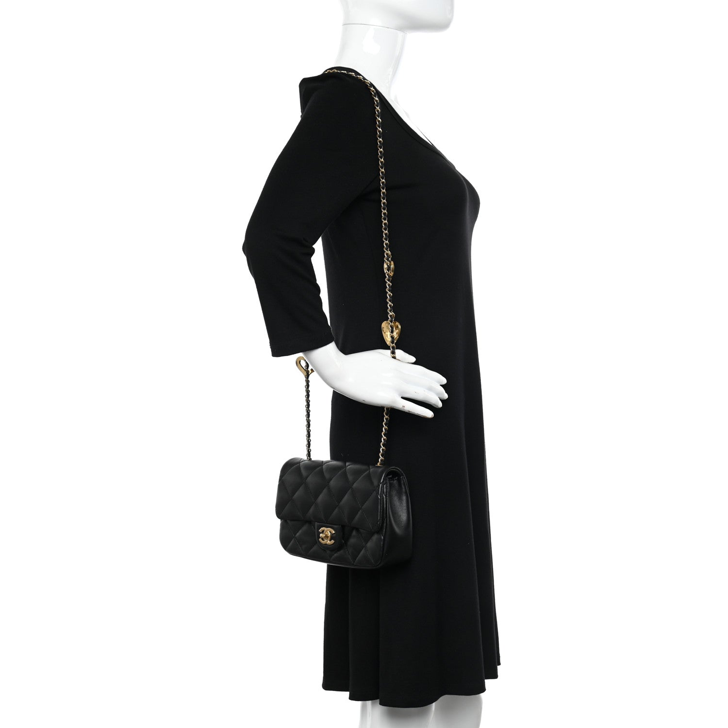 Chanel Lambskin Quilted Mini Heart Charms Flap Black 2 of 10