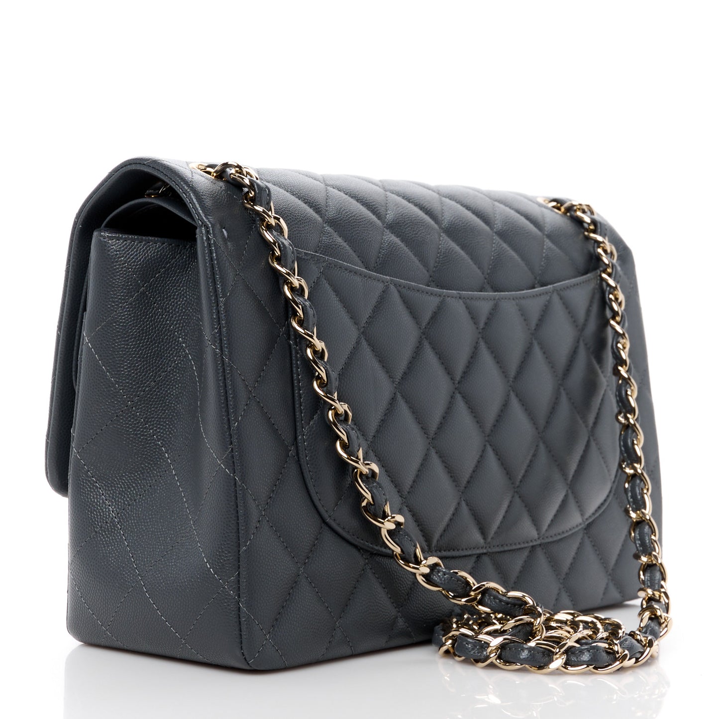 Caviar Quilted Jumbo Double Flap Dark Grey