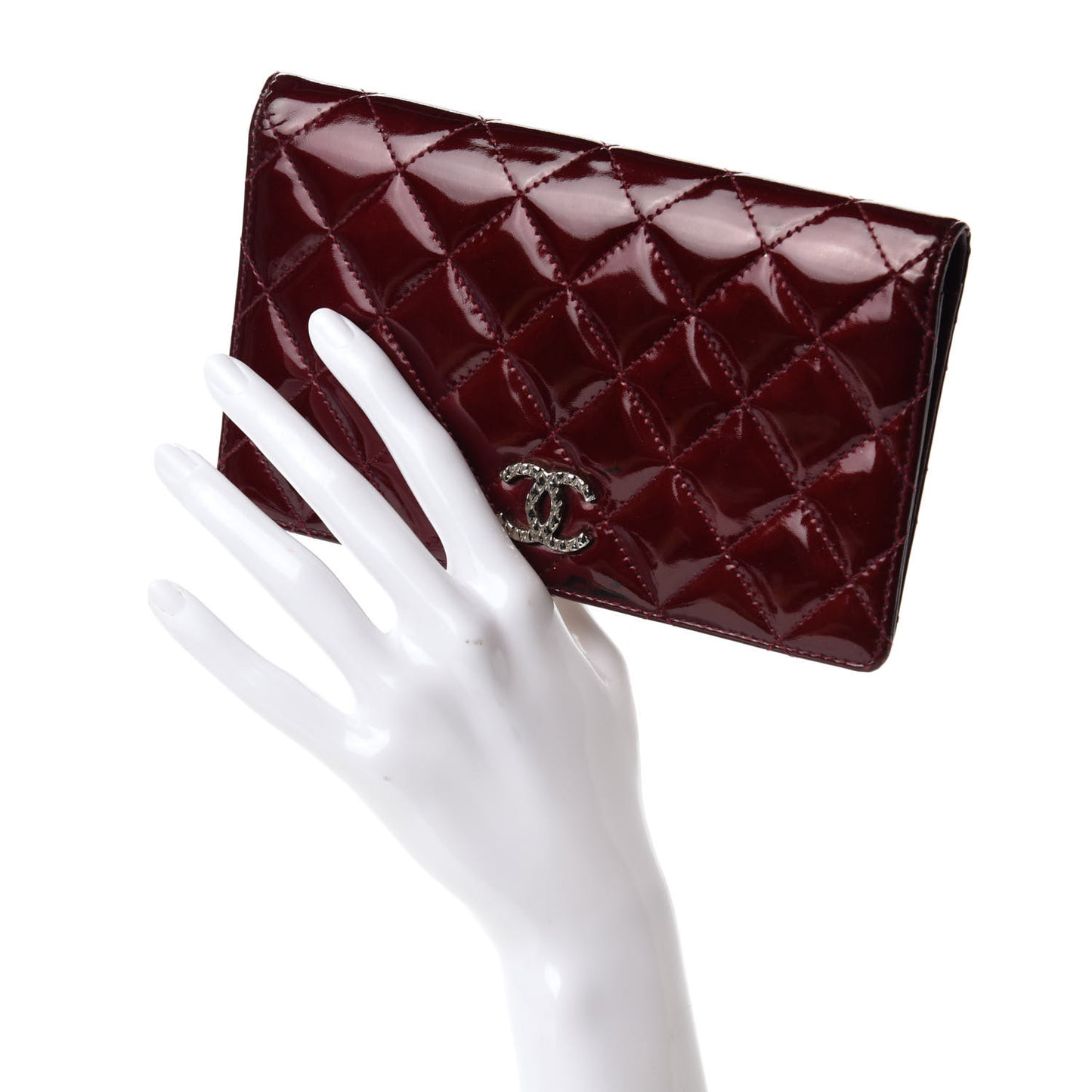 Patent Quilted Brilliant Yen Wallet Burgundy