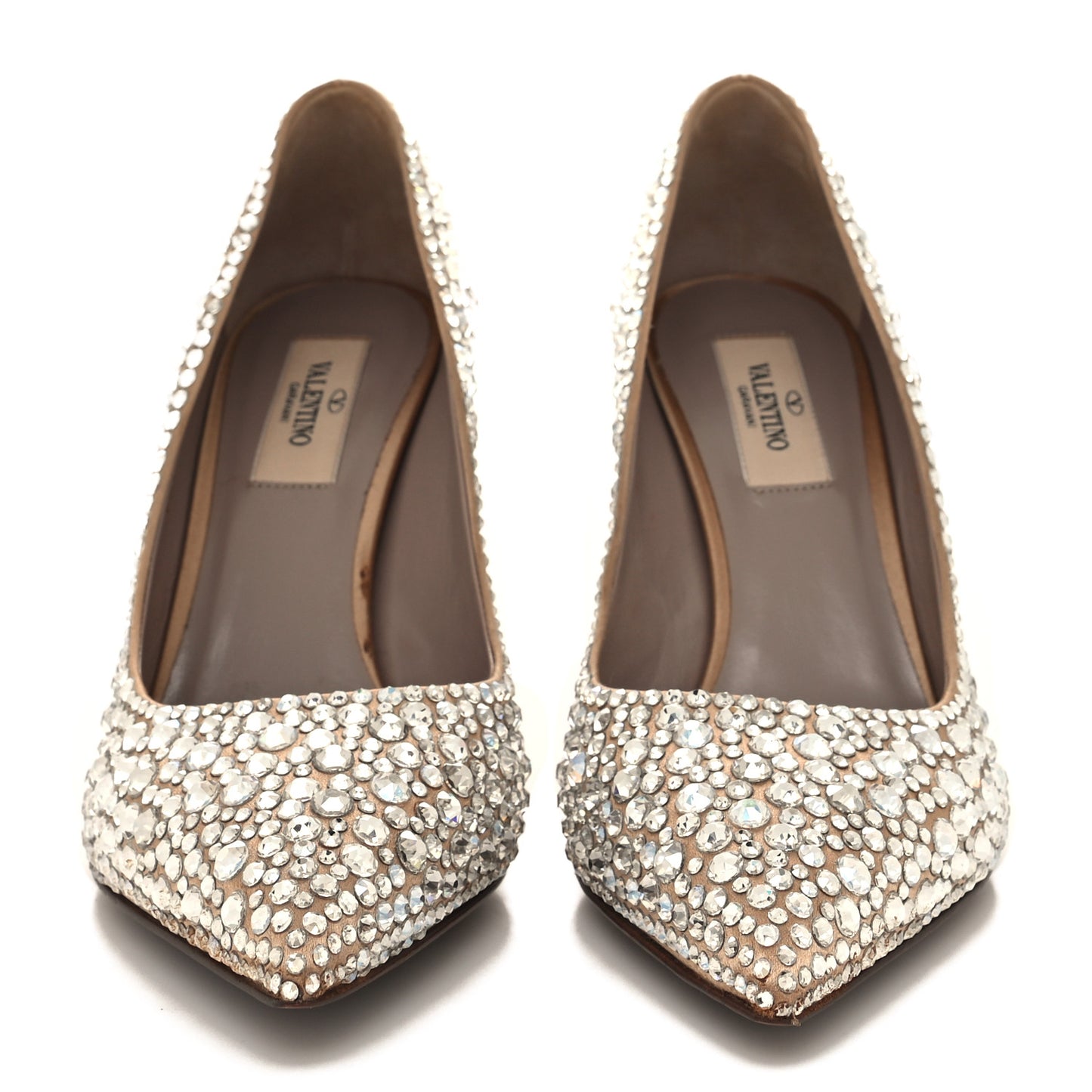 Satin Crystal Embellished Moonflow 90mm Pumps 38 Poudre