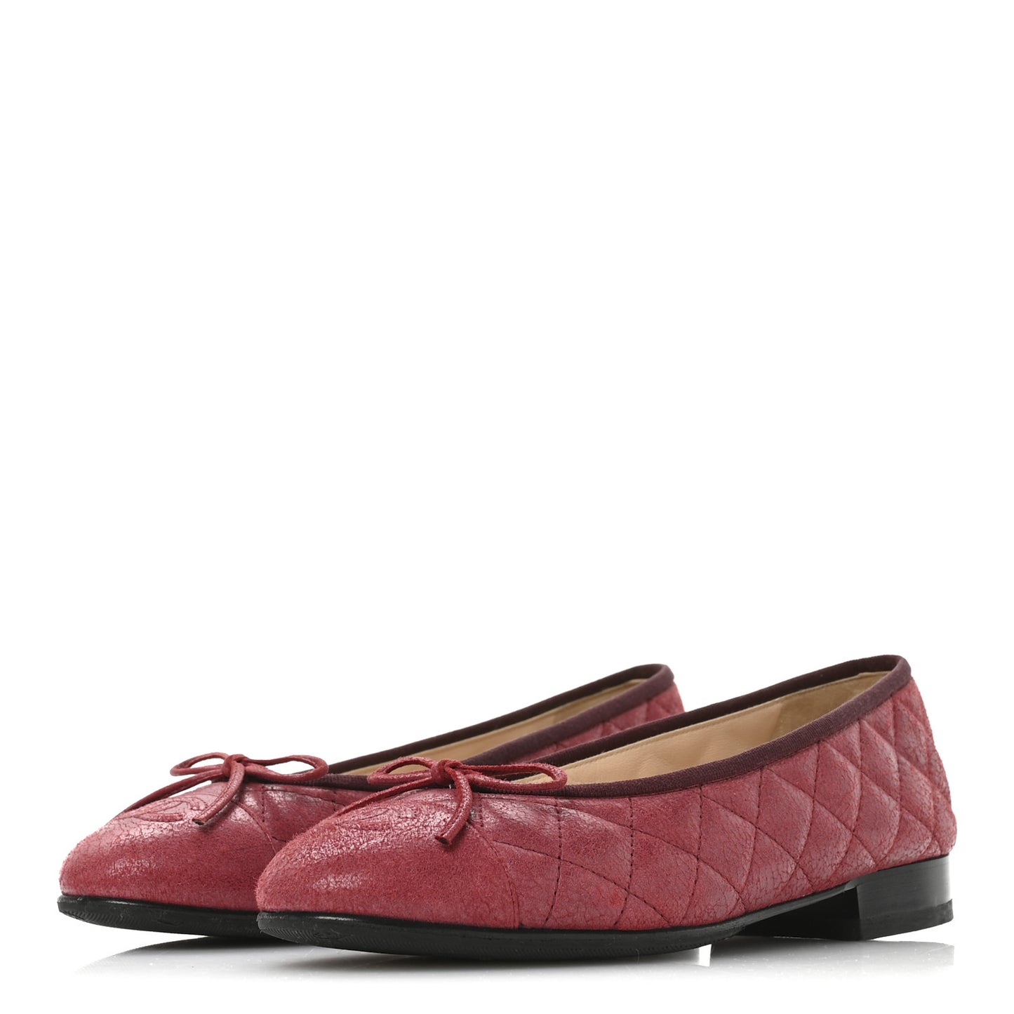 Suede Calfskin Quilted Cap Toe CC Ballerina Flats 38 Red