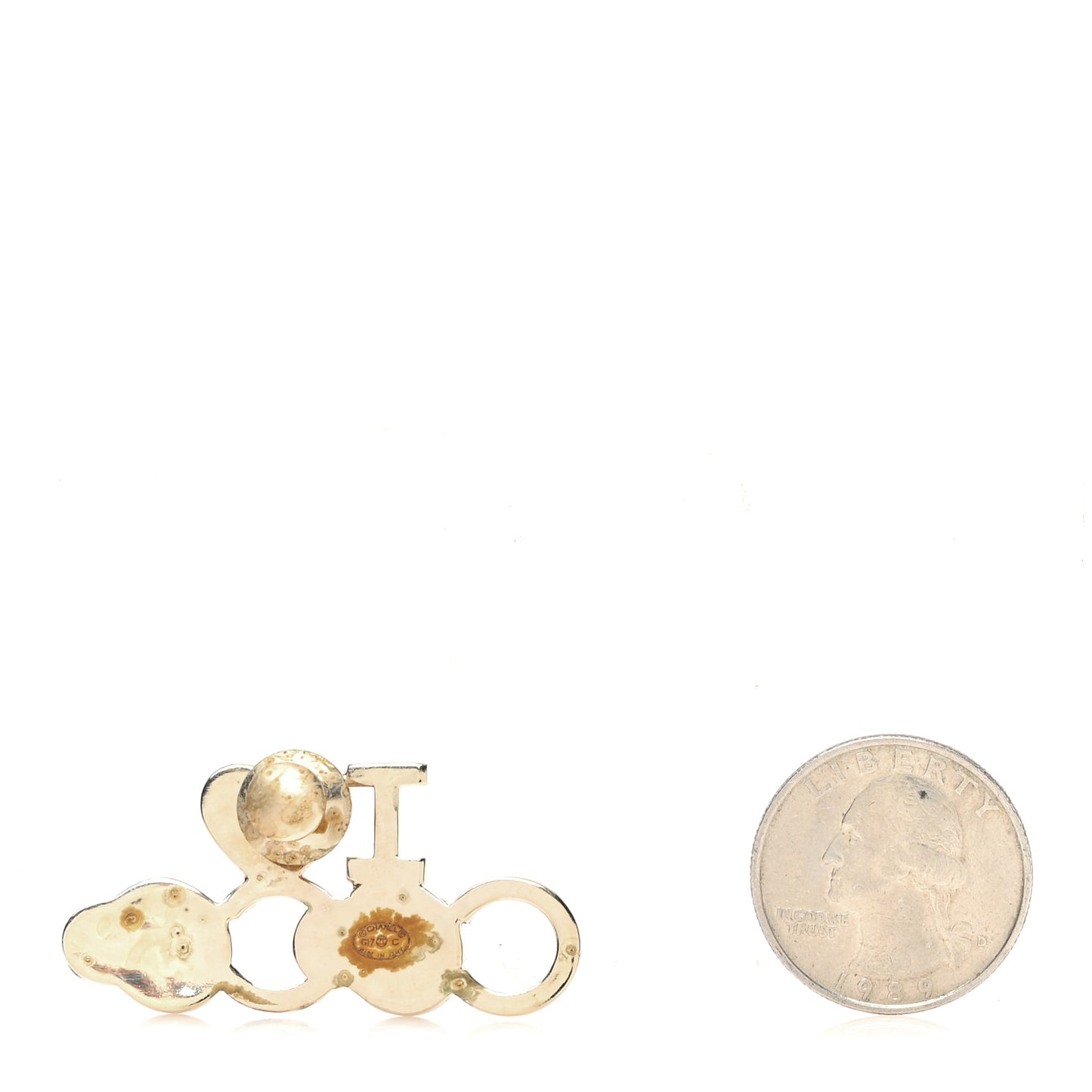 Metal Resin Pearl I Love Coco Brooch Gold Brown Pink