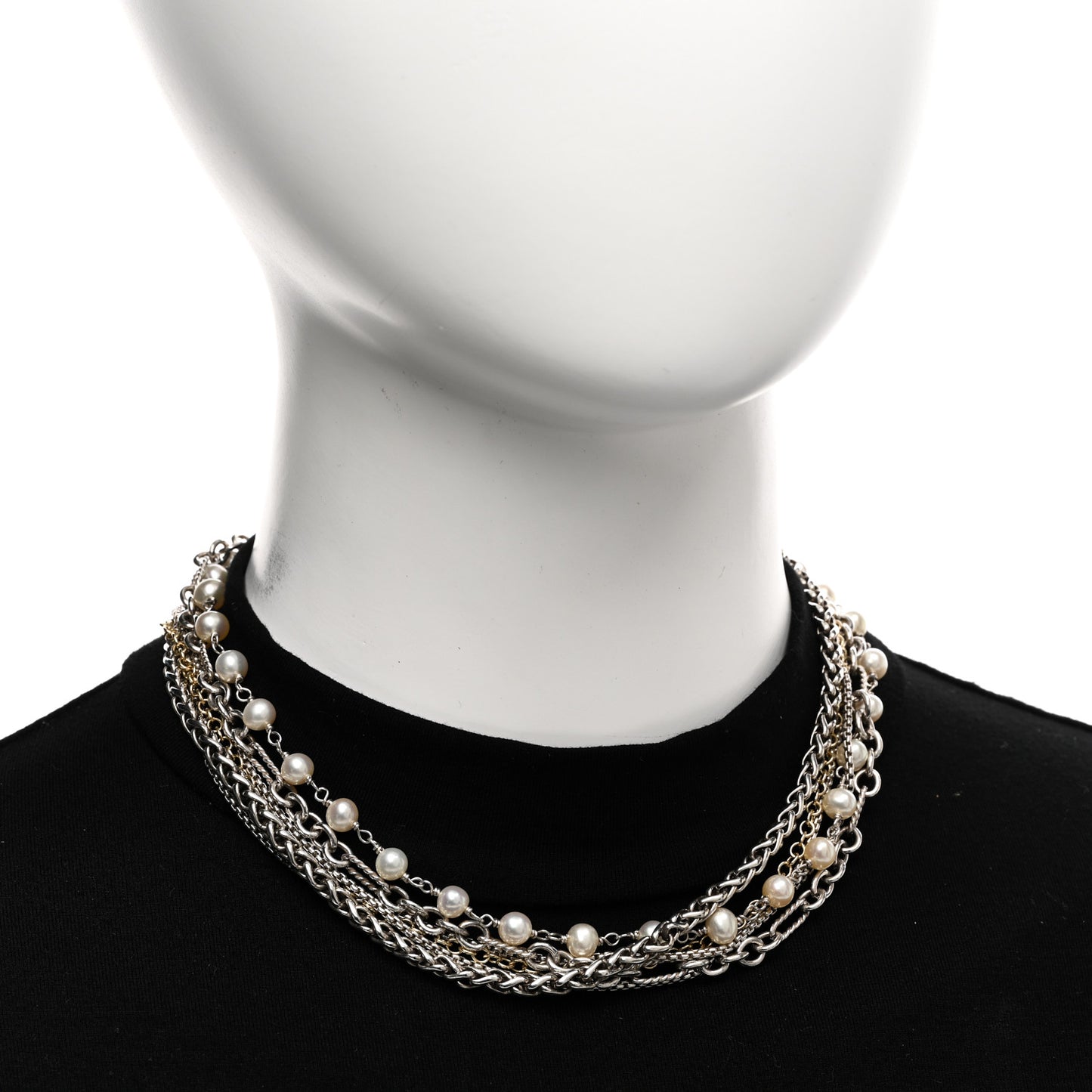 Sterling Silver 18K Yellow Gold Pearl Multi Chain Necklace