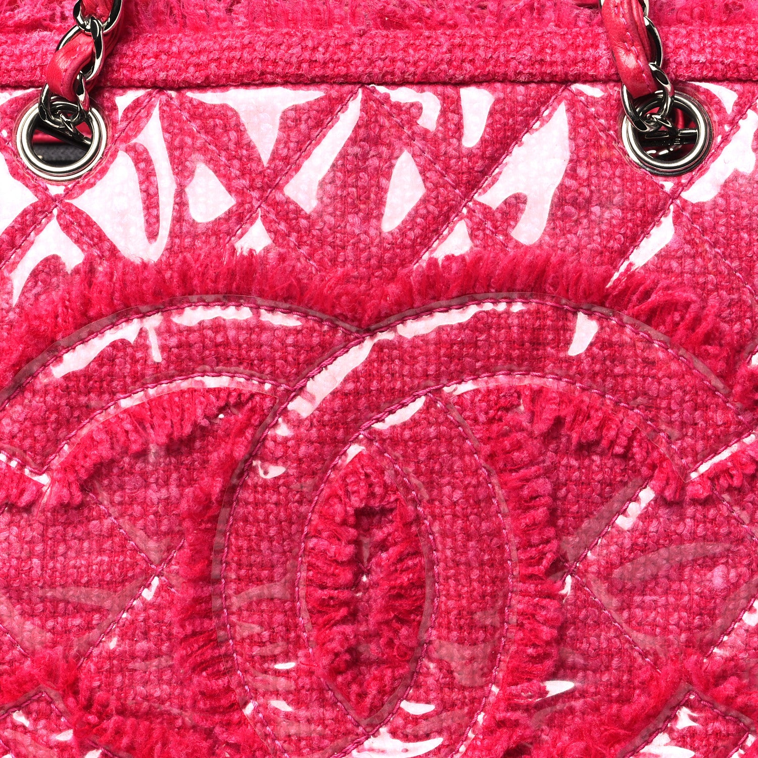 Chanel Vinyl Quilted Funny Tweed Tote Fuchsia 8 of 12