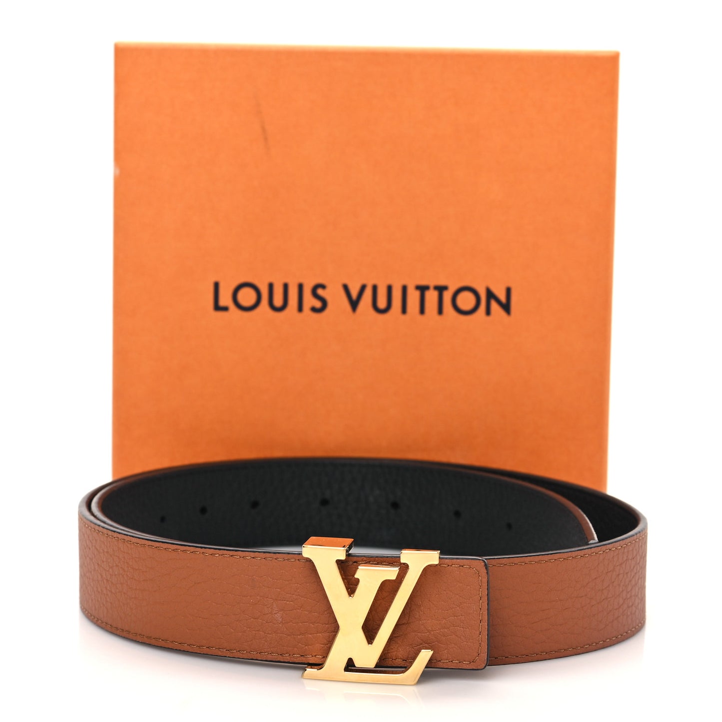 Taurillon Calfskin 30mm LV Initiales Reversible Belt 80 32 Black
