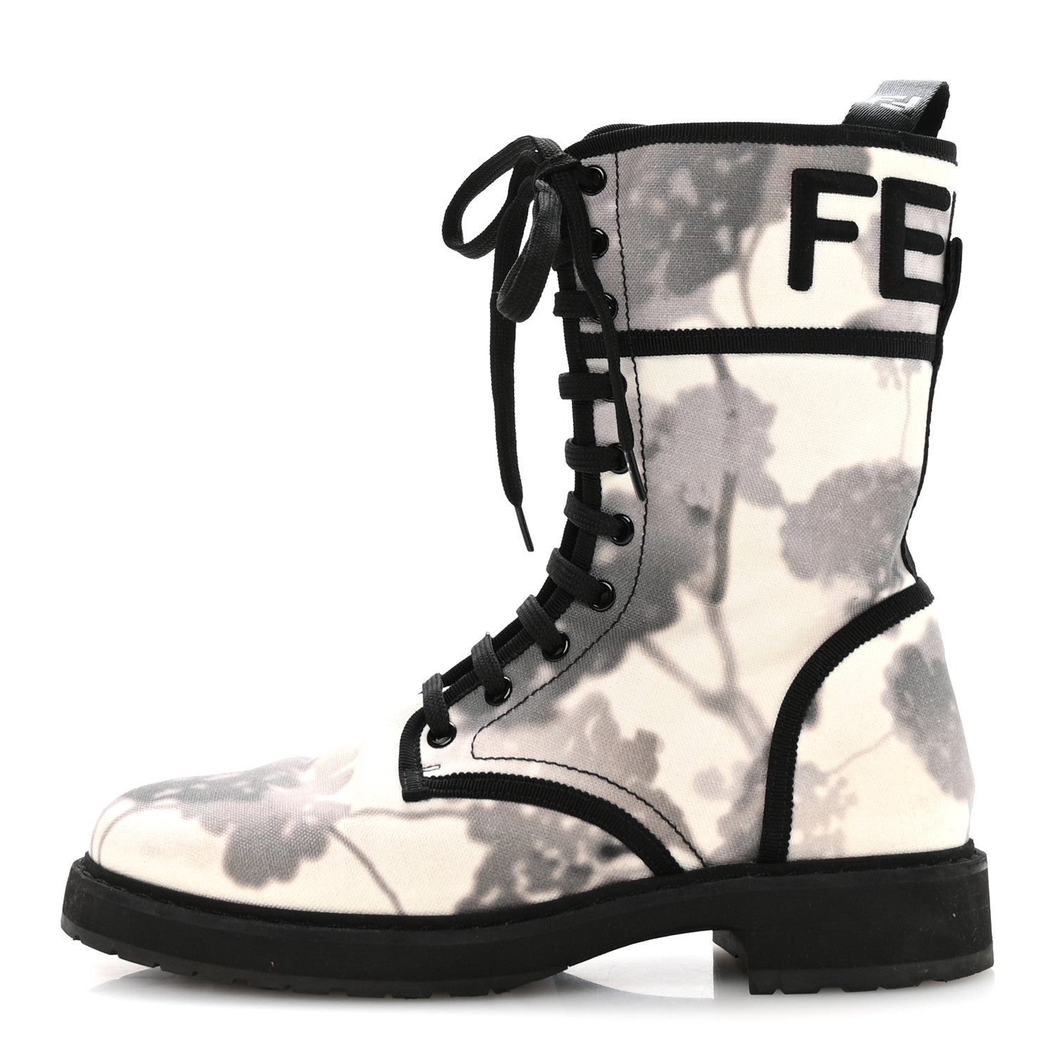 Fendi Canvas Floral Print Logo Bi-Color Womens Biker Boots 40