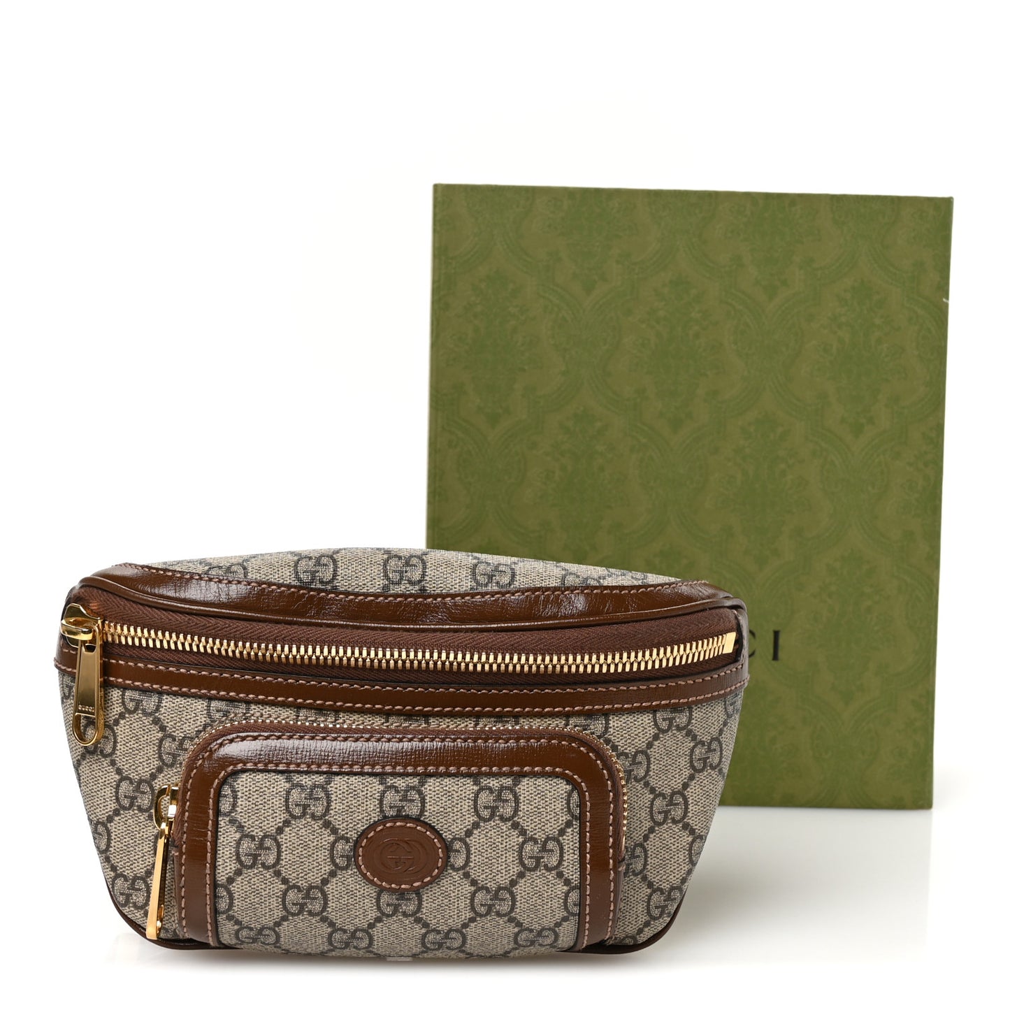 GG Supreme Monogram Textured Calfskin Retro Interlocking G Belt Bag Beige Ebony Brown Sugar