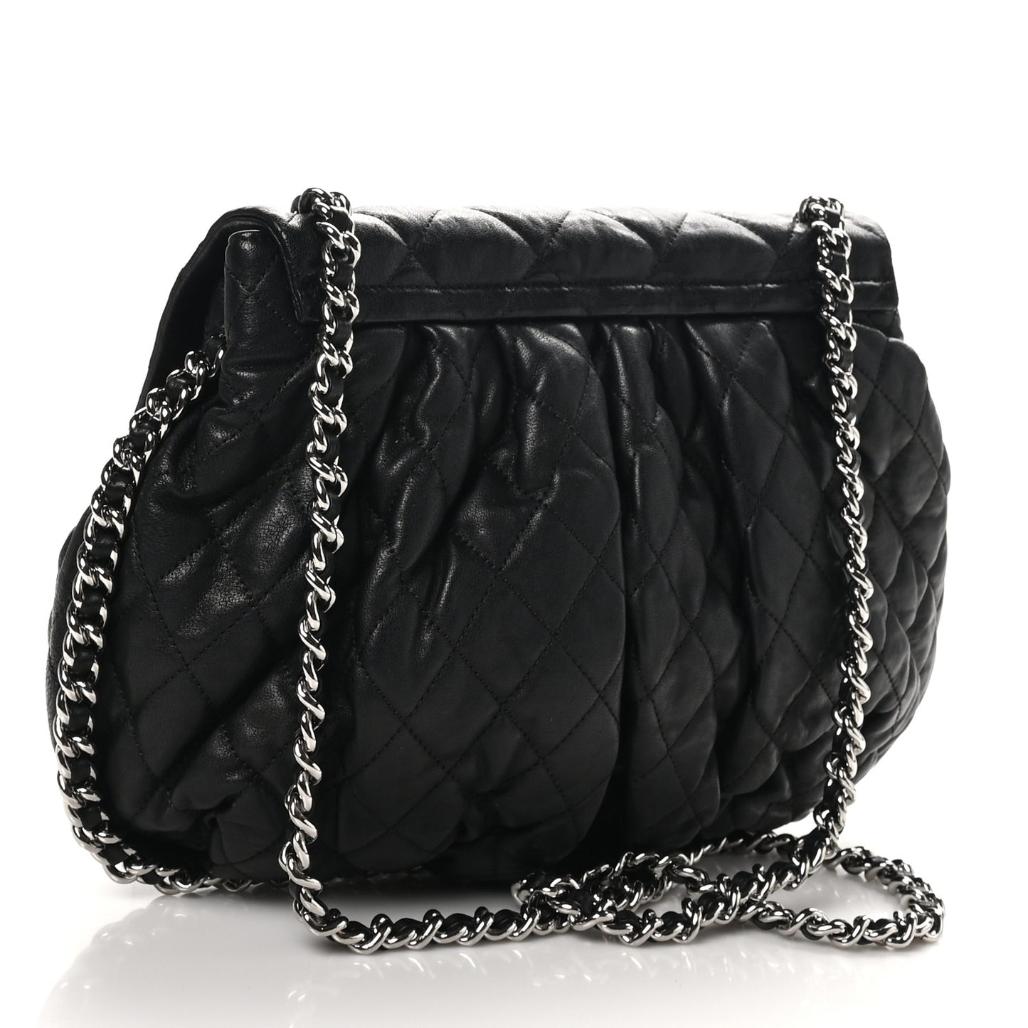 Washed Lambskin Quilted Large Chain Around Messenger Black