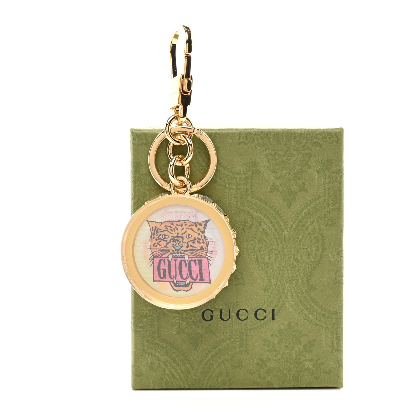 Plexiglass Tiger Butterfly Key Chain Gold Multicolor