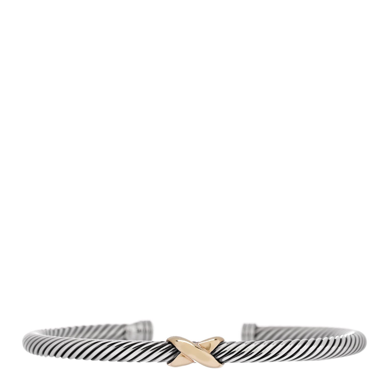 David Yurman Sterling Silver 14K Yellow Gold 4mm X Station Cable Bracelet 1 of 3