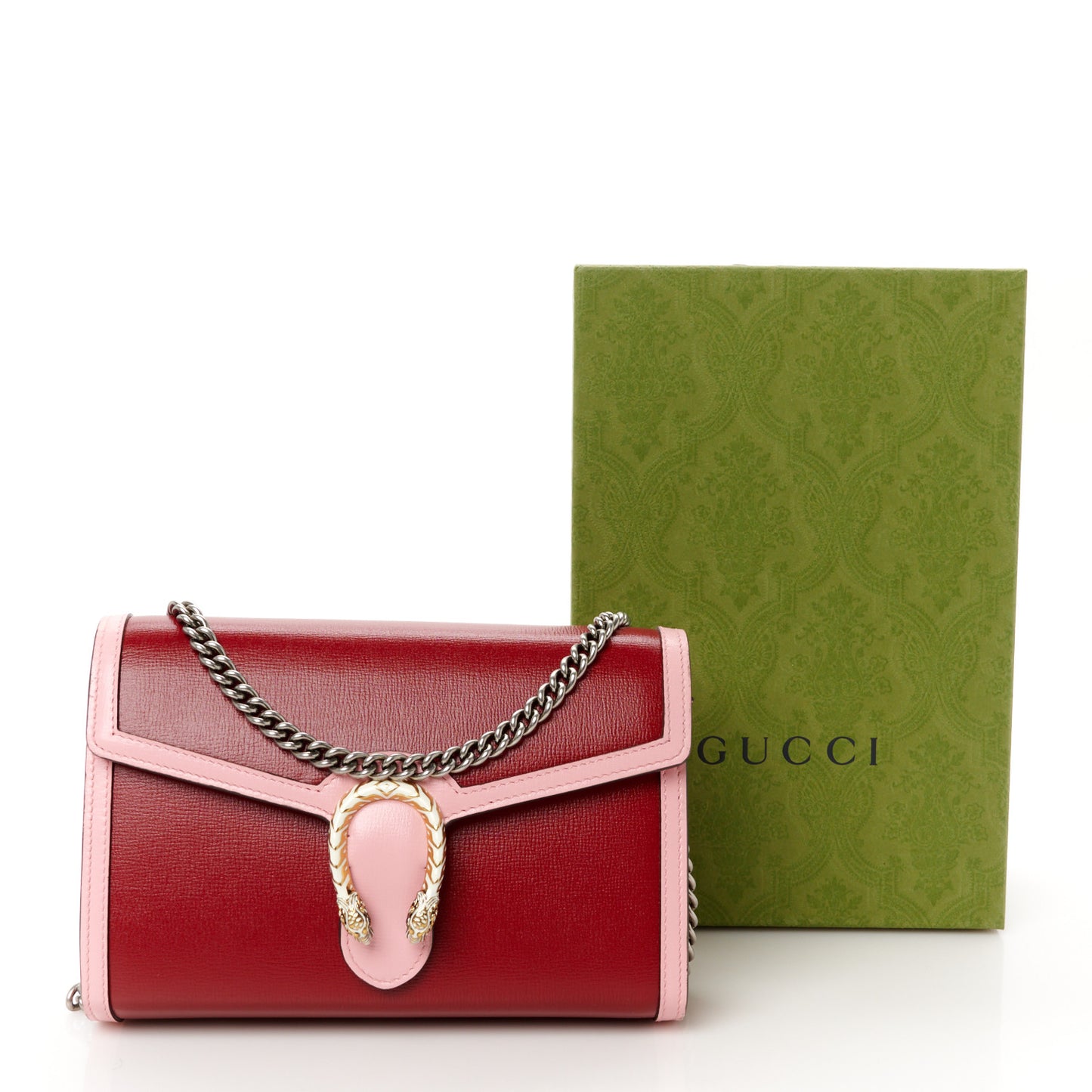 Azalea Calfskin Enamel Mini Dionysus Chain Wallet New Cherry Red Wild Rose Off White