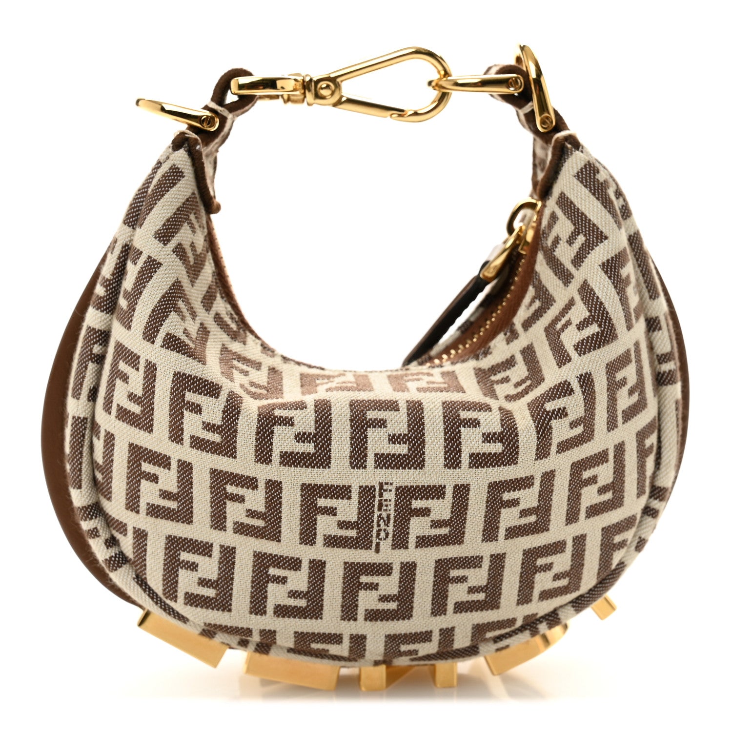 Fendi Fabric Jacquard FF 1974 Nano Fendigraphy Hobo Charm Beige