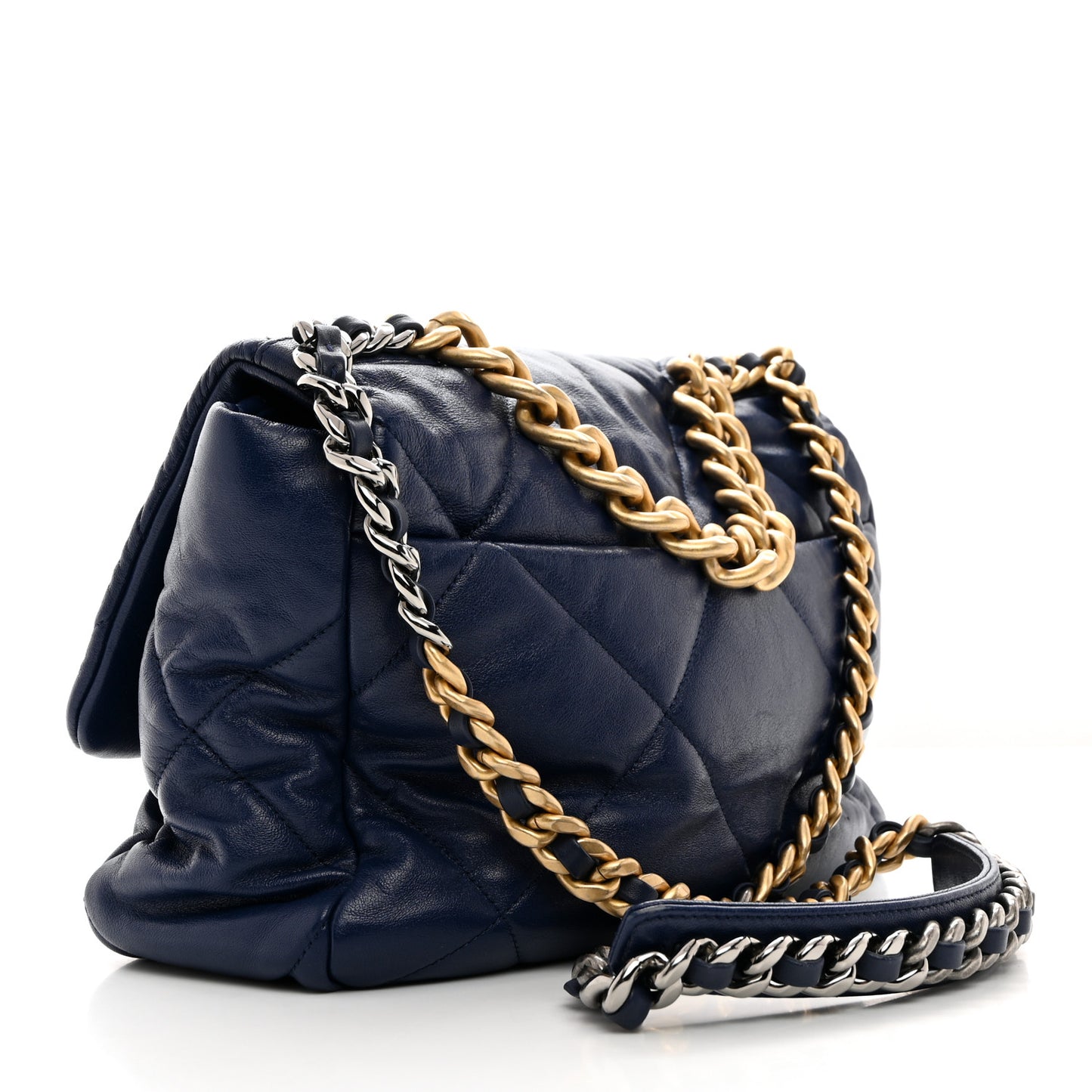 Goatskin Quilted Large Chanel 19 Flap Navy Blue