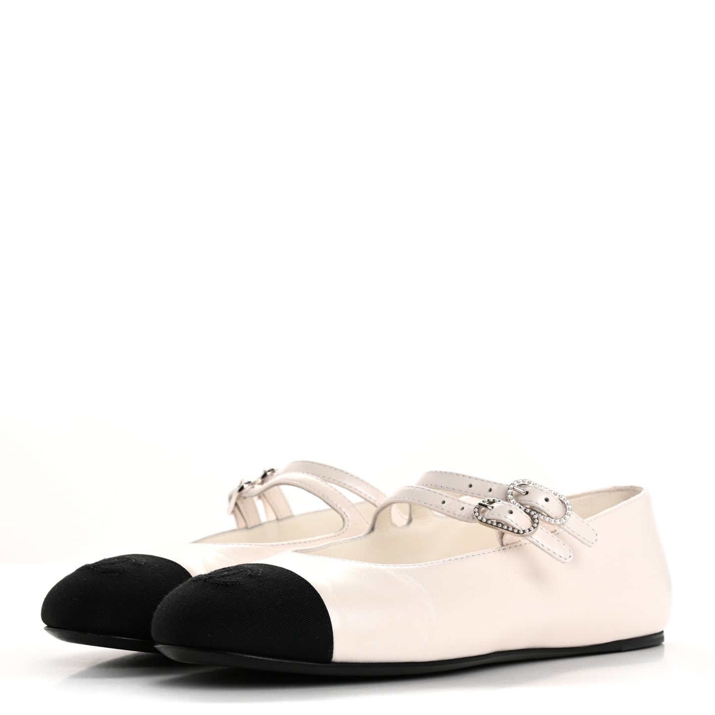 Lambskin Grosgrain Pearl Mary Jane Flats 36 White Black