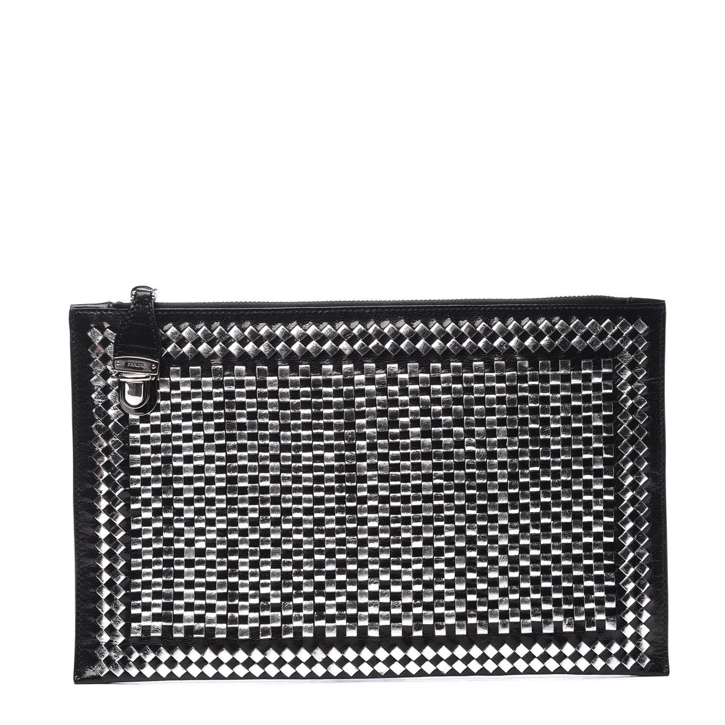 Goatskin Woven Pouch Black Argento