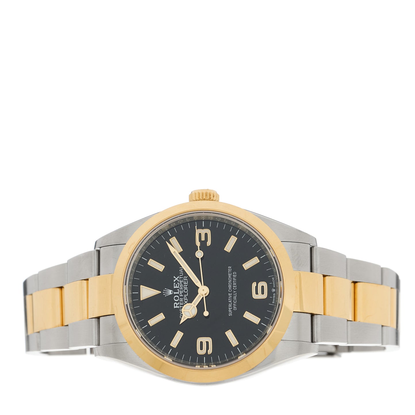 Stainless Steel 18K Yellow Gold 36mm Oyster Perpetual Explorer Watch Black 124273