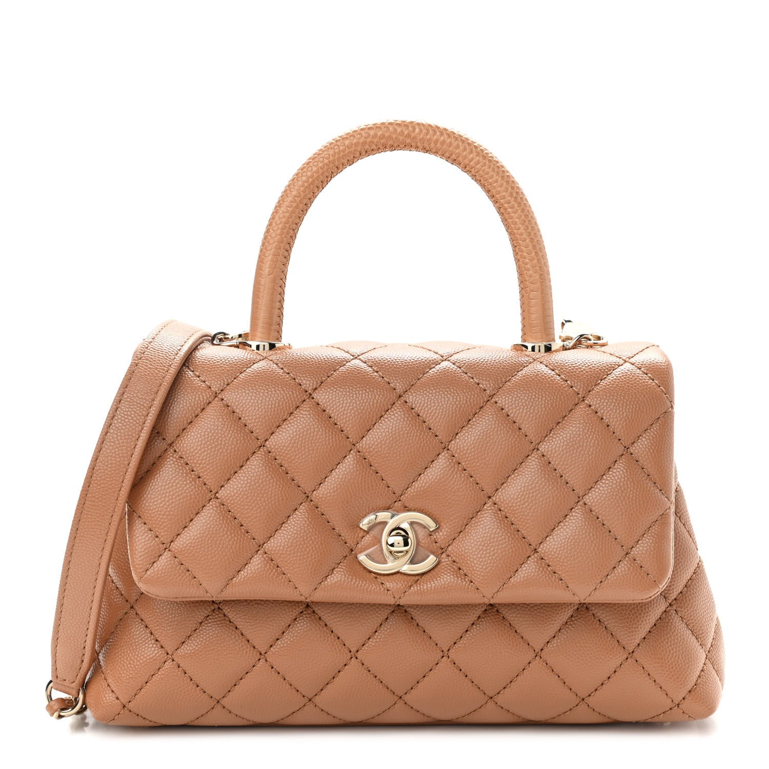 Chanel Caviar Quilted Lizard Embossed Mini Coco Handle Flap Brown 1 of 9