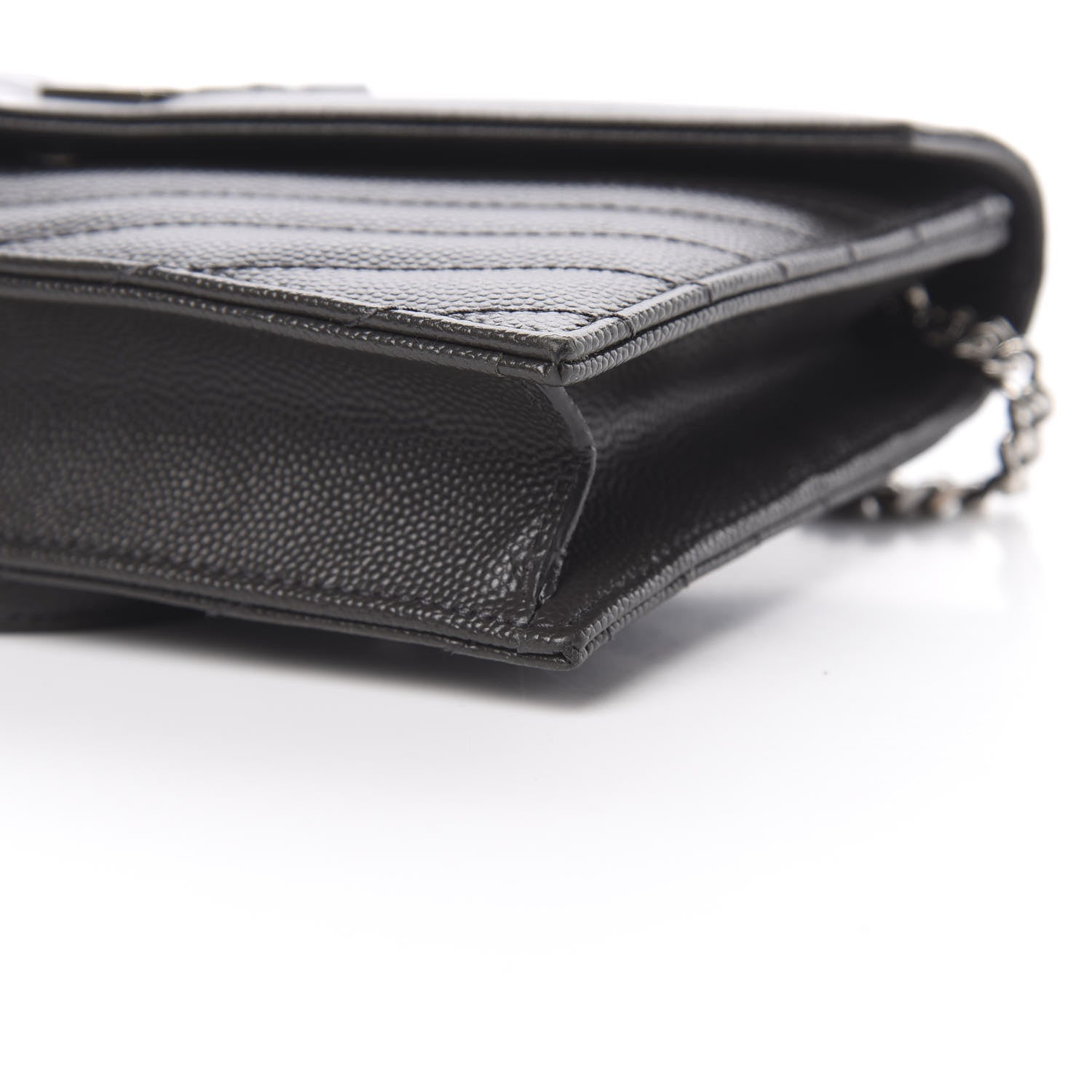Saint Laurent Grain De Poudre Matelasse Chevron Monogram Envelope Chain Wallet Coal 11 of 11