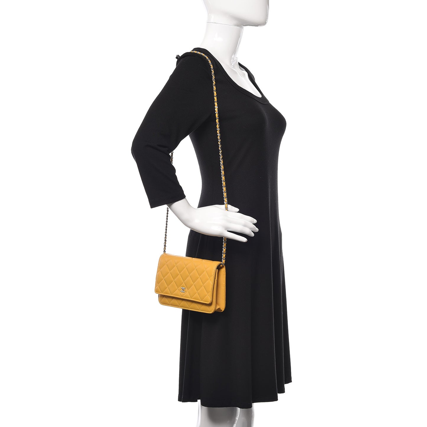 Lambskin Quilted Wallet on Chain WOC Yellow