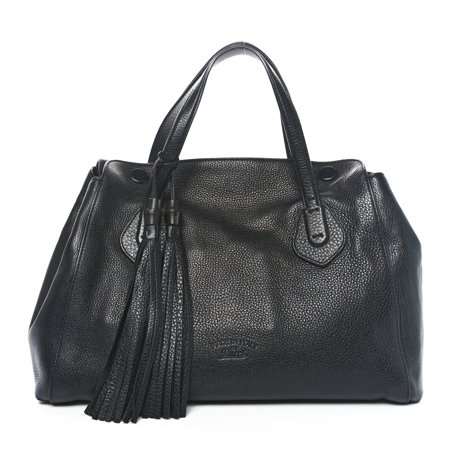 Pebbled Calfskin Lady Tassel Top Handle Bag Black