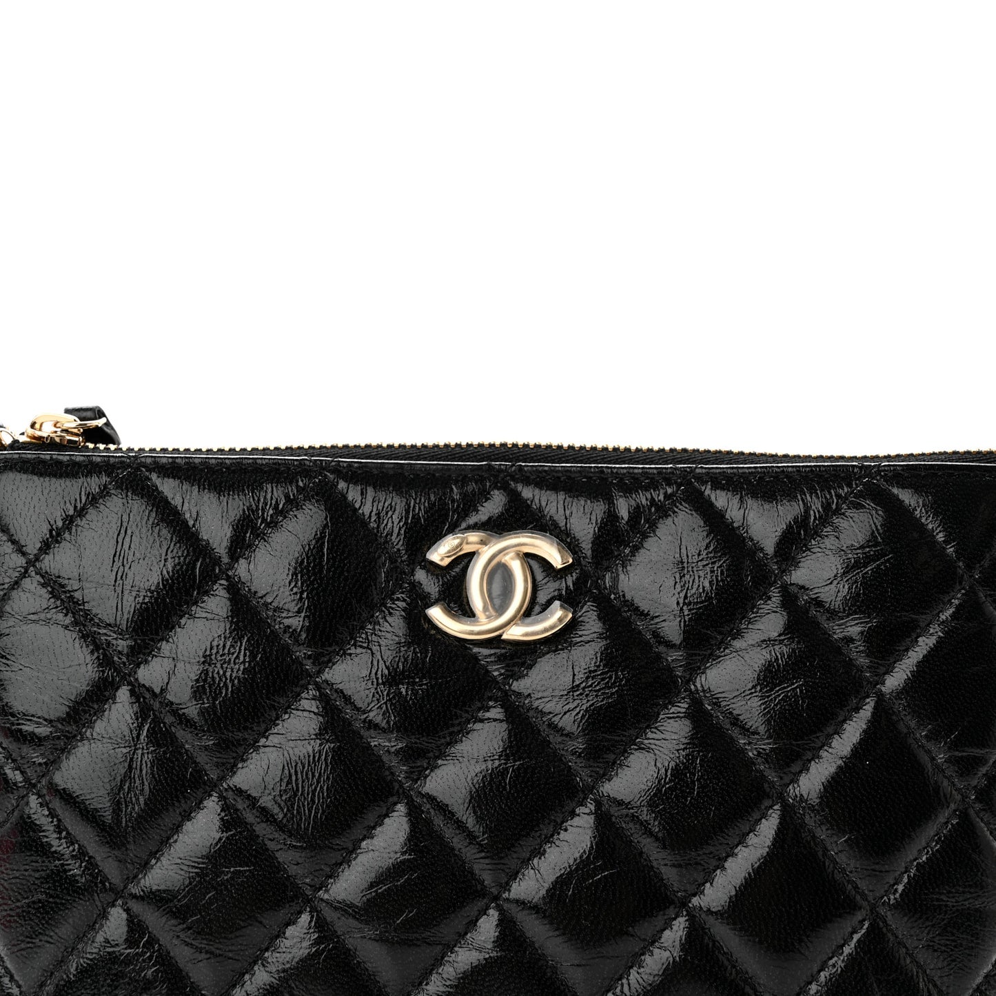 Shiny Crumpled Calfskin Quilted Clutch Bag Black